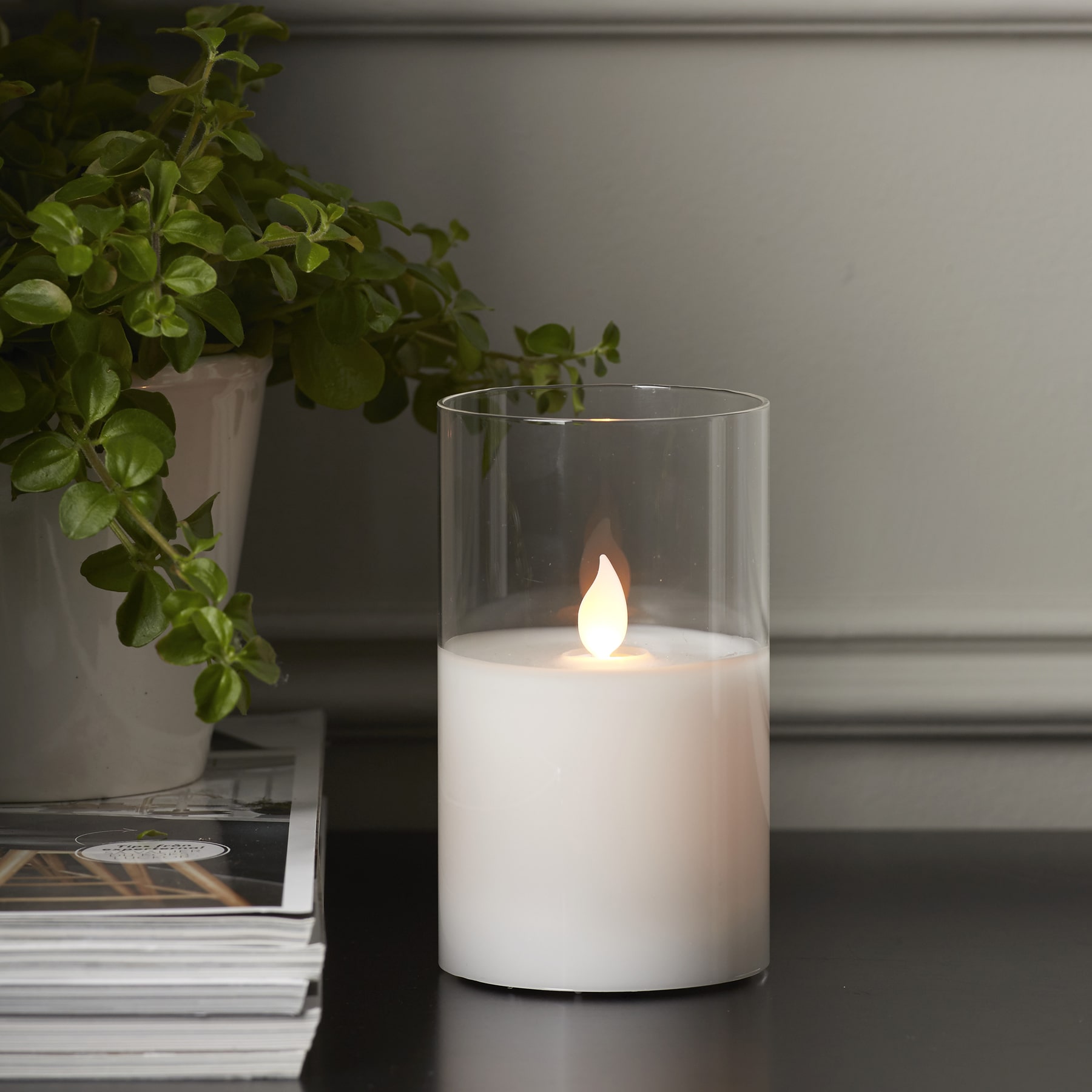 Twinkle - Kerze für innen - Transparent - Höhe: 12,5 cm - Batteriebetrieb - Timer - sanft flackernd