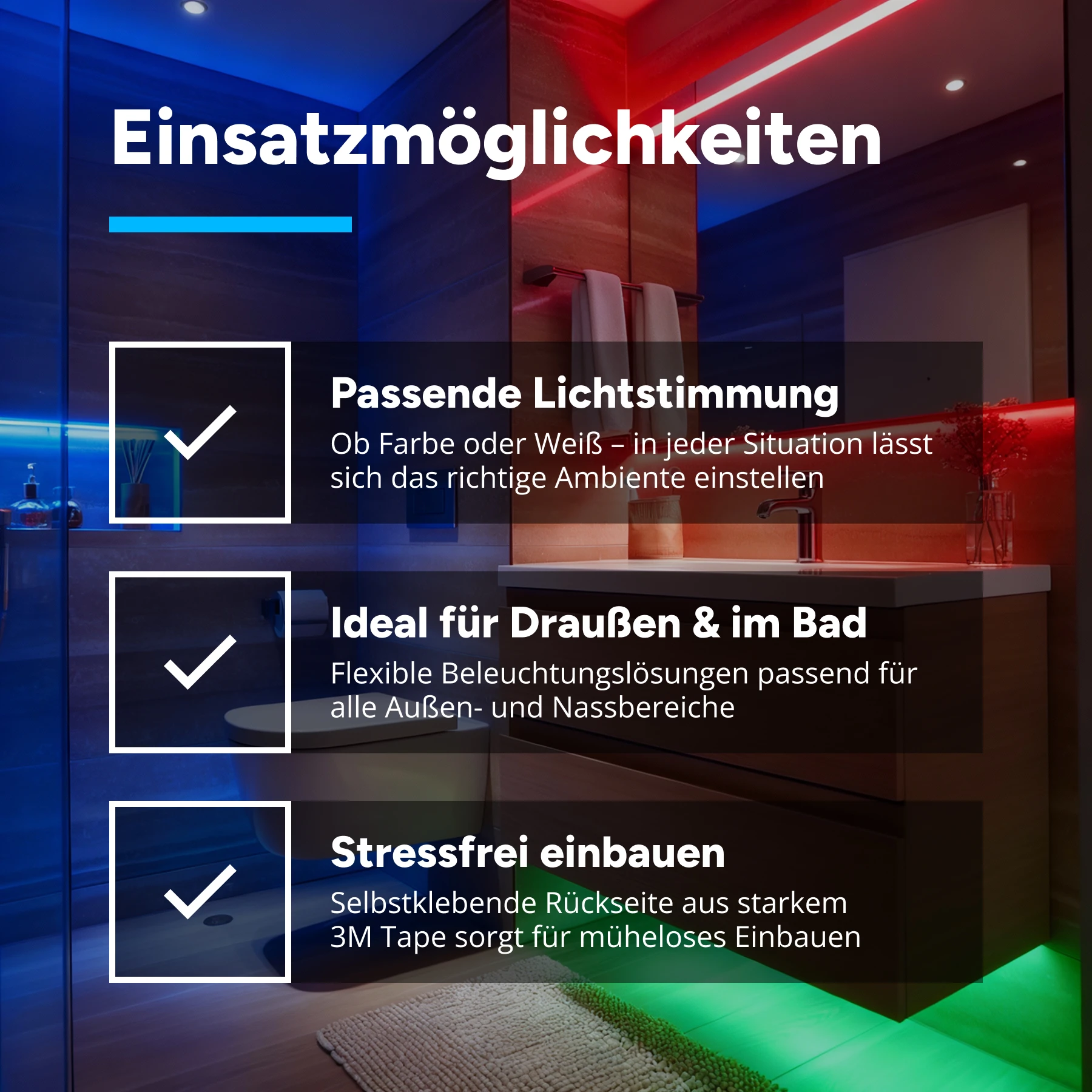 24V wasserfester LED Streifen - RGBW - IP65 - 60 LEDs je Meter - alle 10cm teilbar - 10cm - 6 LED Chips - 1,4 Watt - 120 Lumen - 15cm Eingangskabel mit offenen Enden