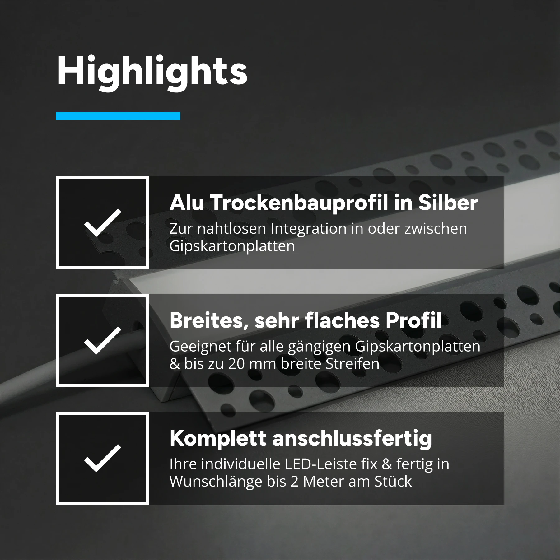 24V Aluminium Trockenbau High Power LED Leiste - neutralweiß - diffuse Abdeckung - 36cm - 80 High Power LEDS - 6,4 Watt - 1128 Lumen