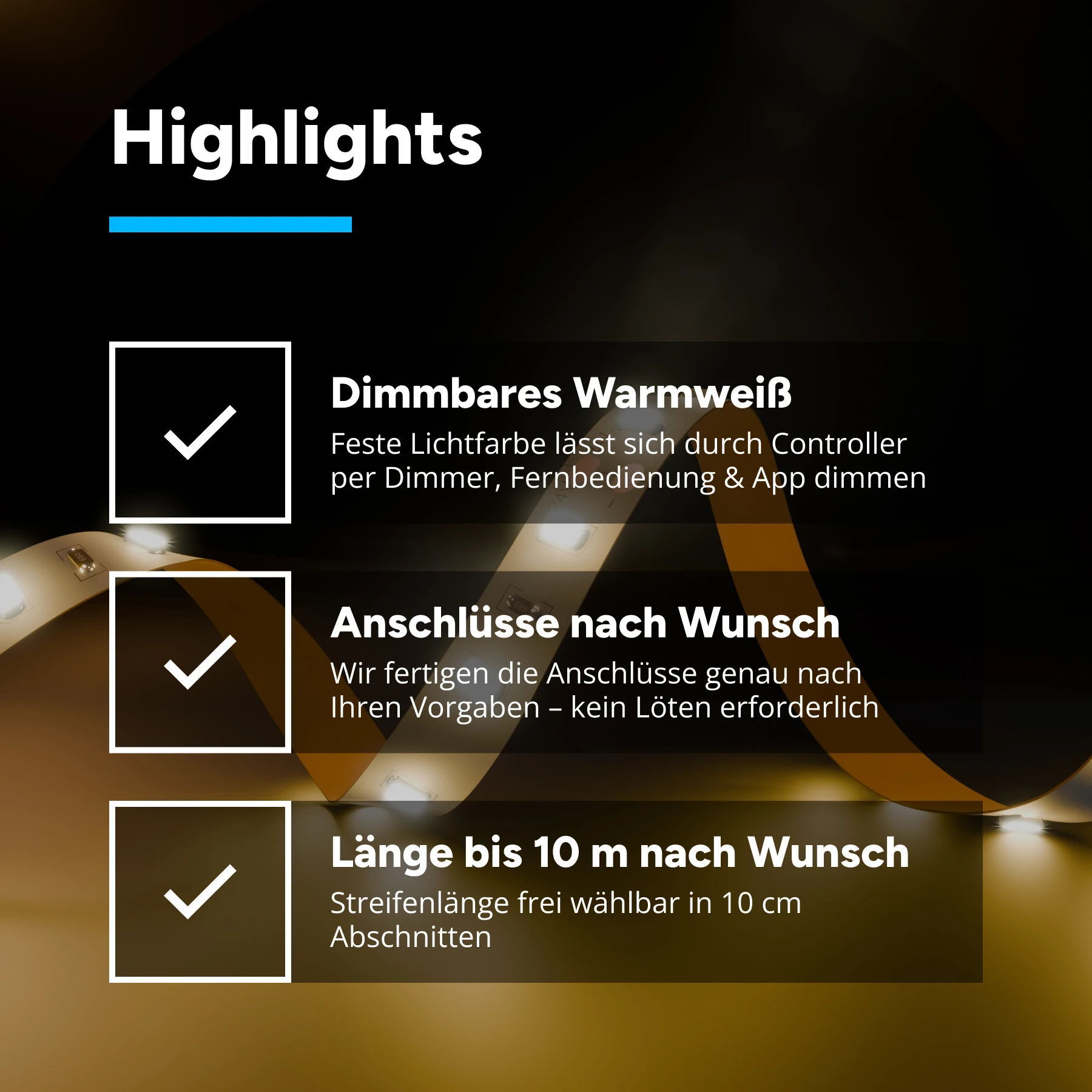 24V LED-Streifen dimmbar - flexibler LED-Stripe - 6x LEDs je 10cm - warmweiß 2700k - ohne Steckerbuchsen - Löten erforderlich - kein Anschlußkabel zum Netzteil - 10cm mit 6 SMD LEDs