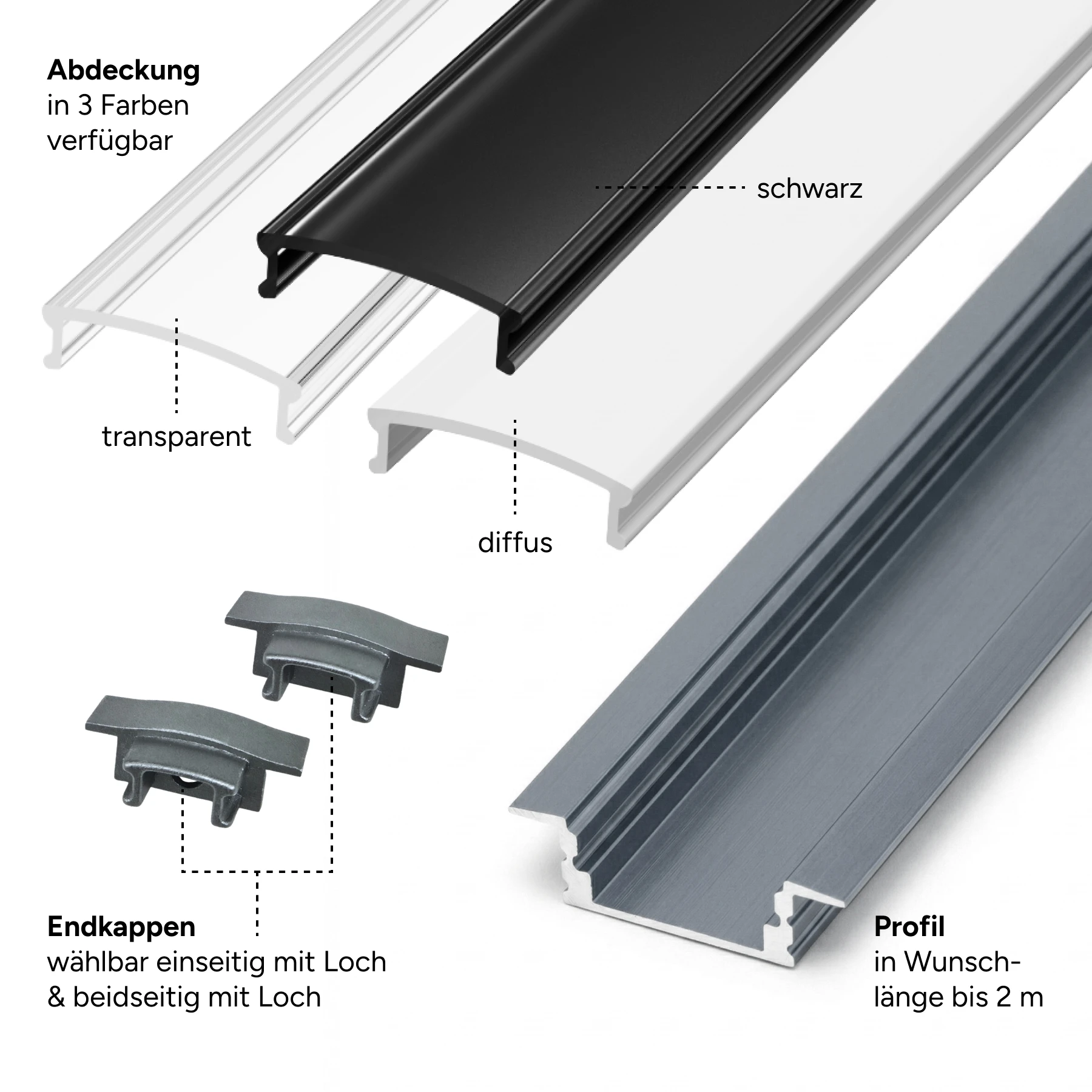 graues Aluminium LED Einbau Profil in Wunschlänge, slim, 2,48 x 0,7cm 15 cm_ohne Abdeckung_ohne Endkappen