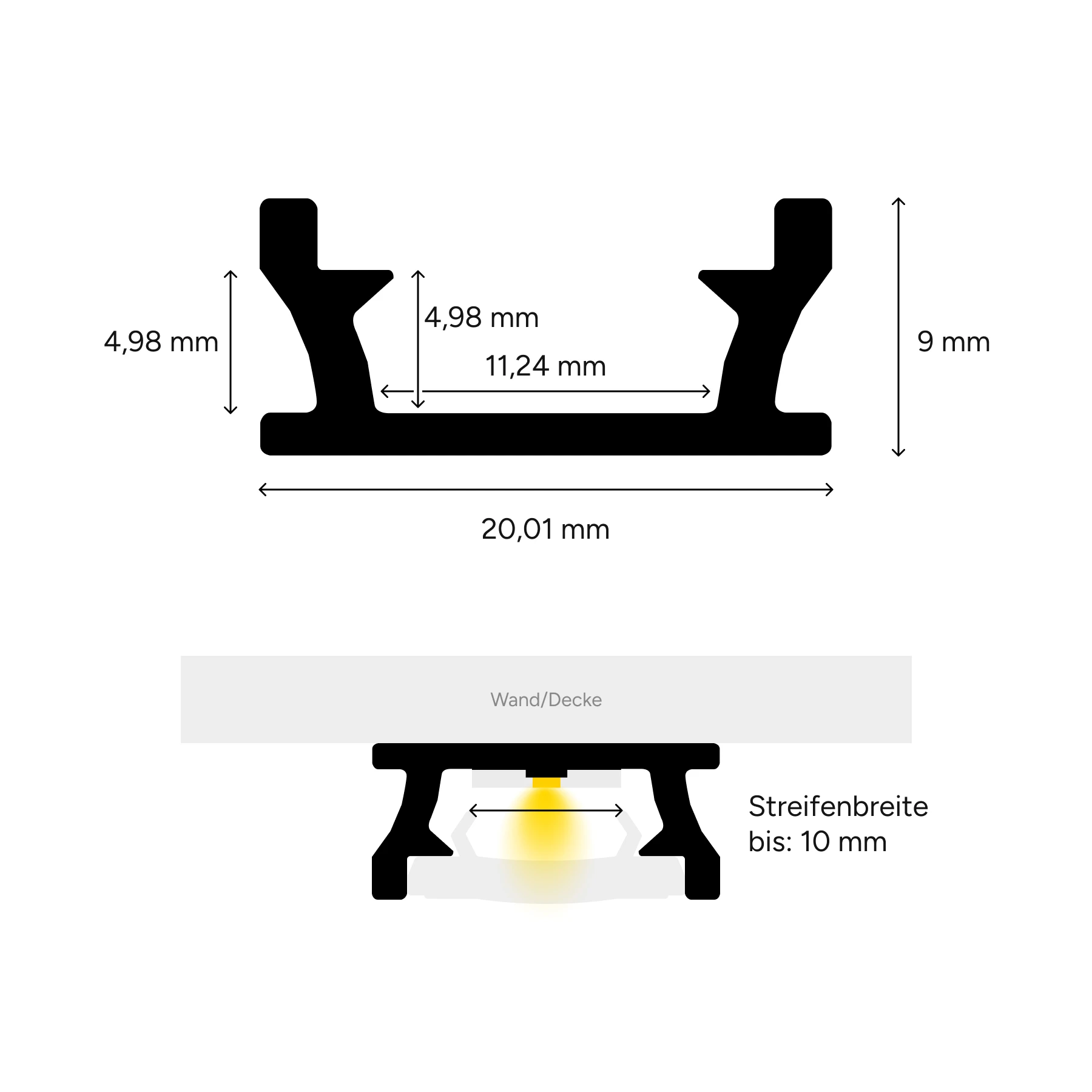 24V wasserdichte Aluminium LED Leiste – weiß – diffuse Abdeckung - IP65 - 23cm - 28 LEDs - 4 Watt - 440 Lumen - 100cm Eingangskabel mit offenen Enden - ohne Ausgangskabel (geschlossene Endkappe)