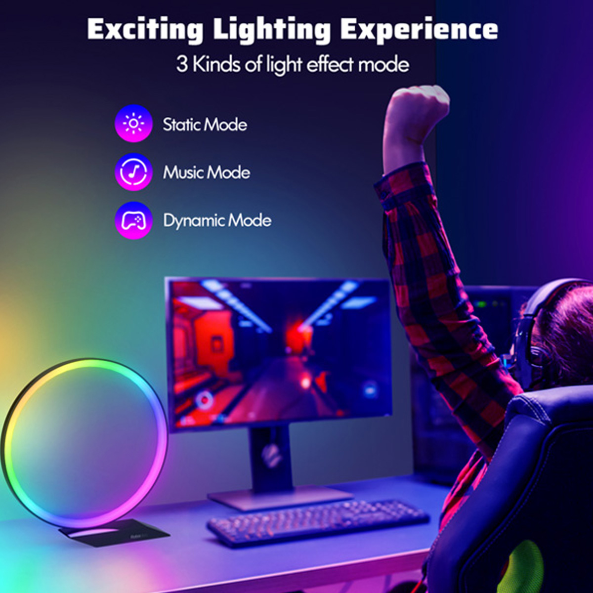 Smarte LED Tisch-Ringleuchte - RGB mit modernem Standfuß in Schwarz