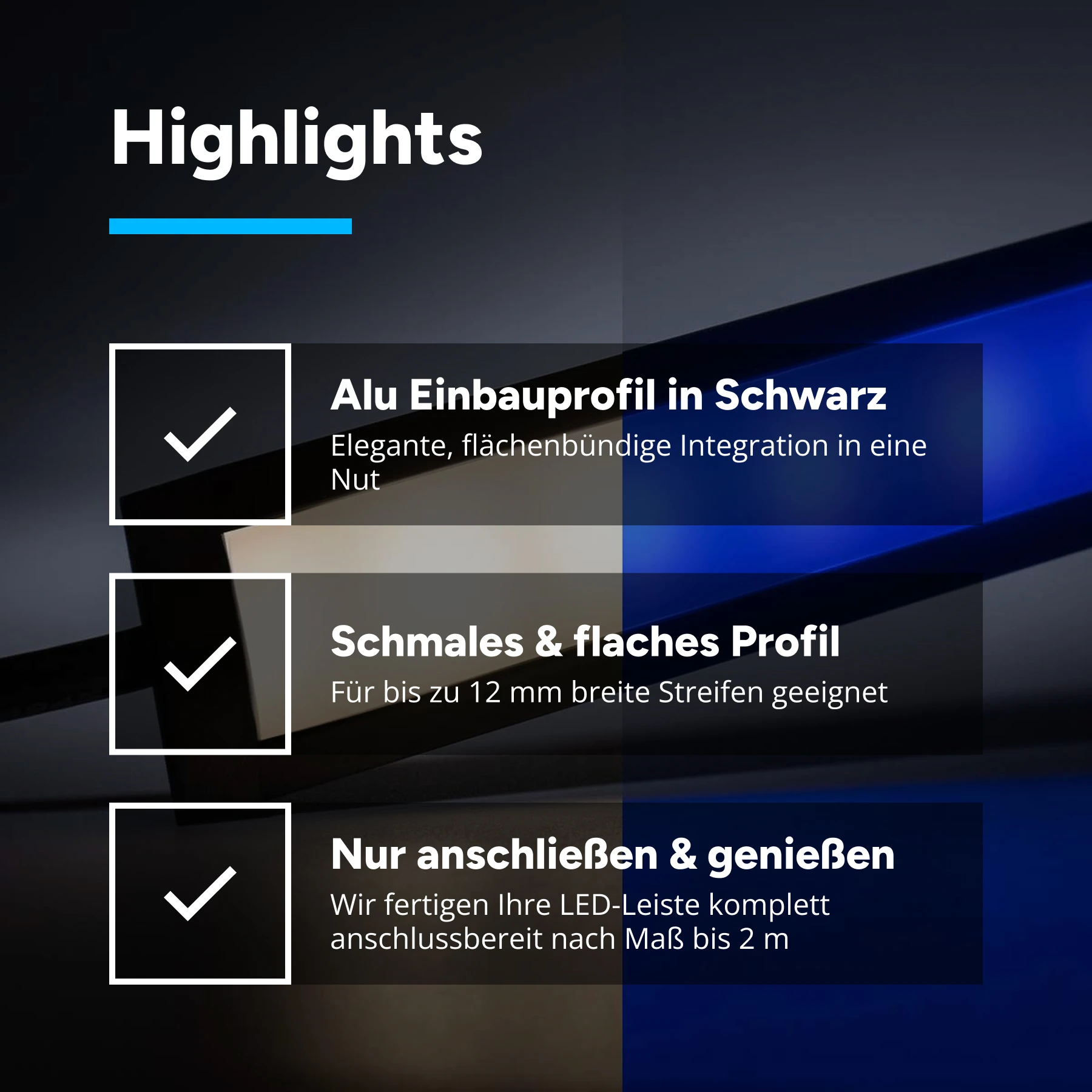 24V Black Line Einbau LED Leiste schmal - RGBW (RGB + neutralweiß) - diffuse Abdeckung - 33cm mit 18 LEDs - 4 Watt - 360 Lumen