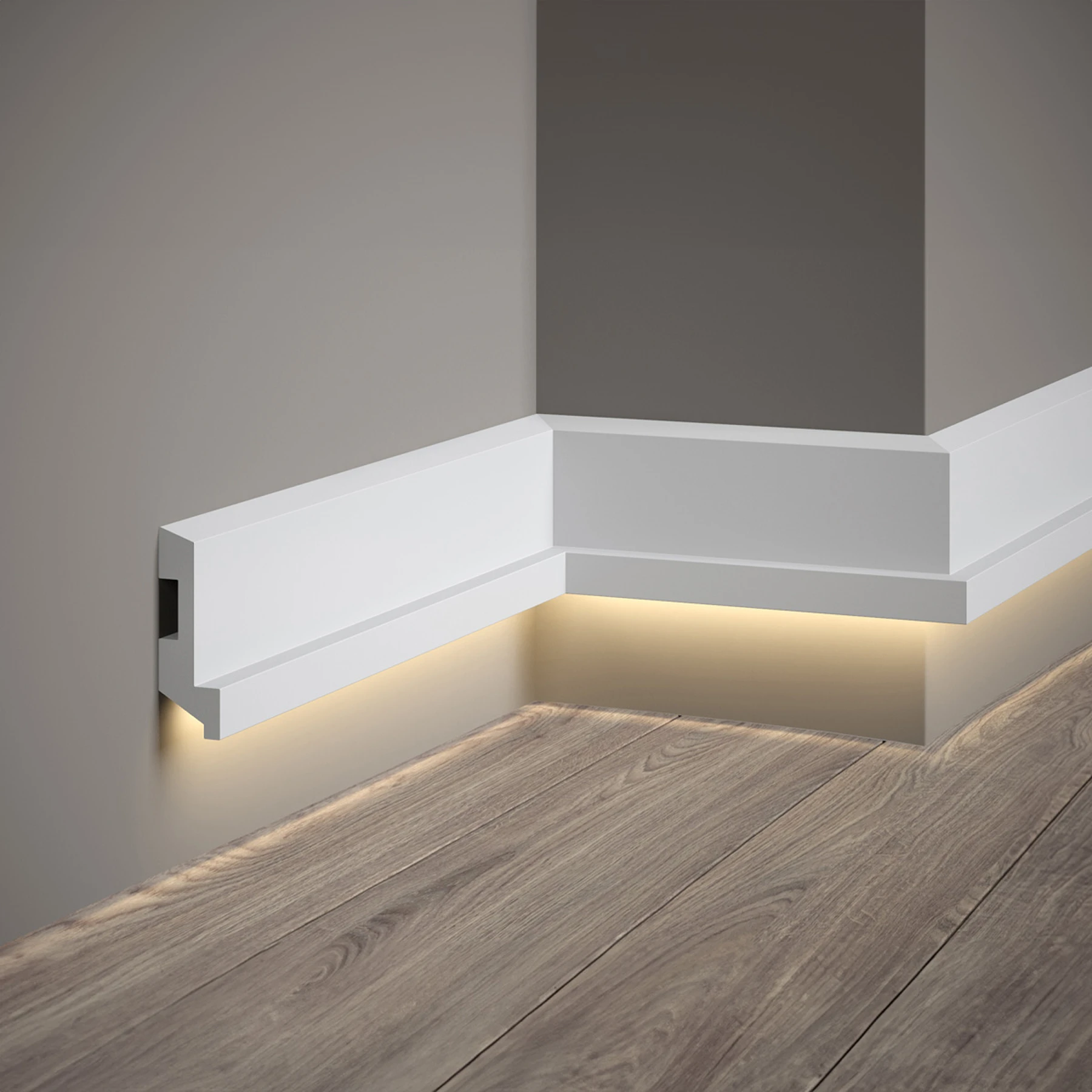 LED Stuckleiste - hohe eckige Sockelleiste - 2,7 x 8 x 200cm