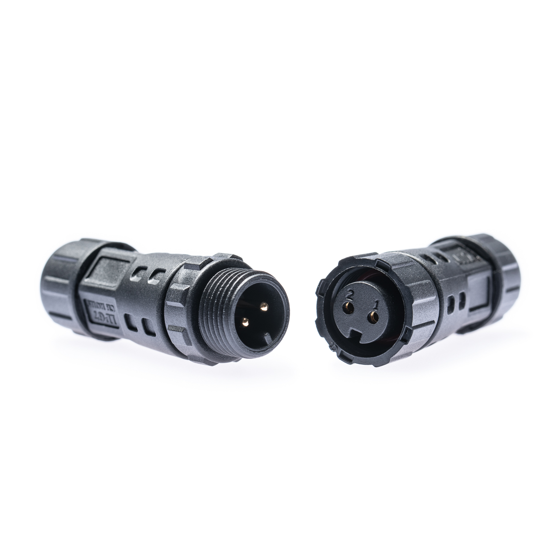 Stecker/Kupplung Set M12 2-polig schwarz wasserfest zum Löten