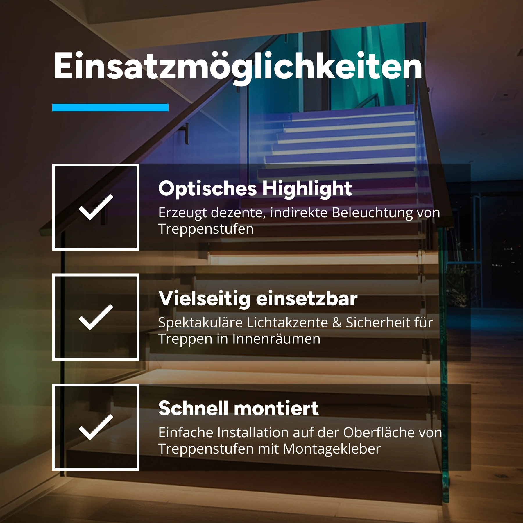 24V Aluminium Treppenstufen LED Leiste - warmweiß - diffuse Abdeckung - 53cm mit  70 SMD LEDs - 10Watt - 840Lumen