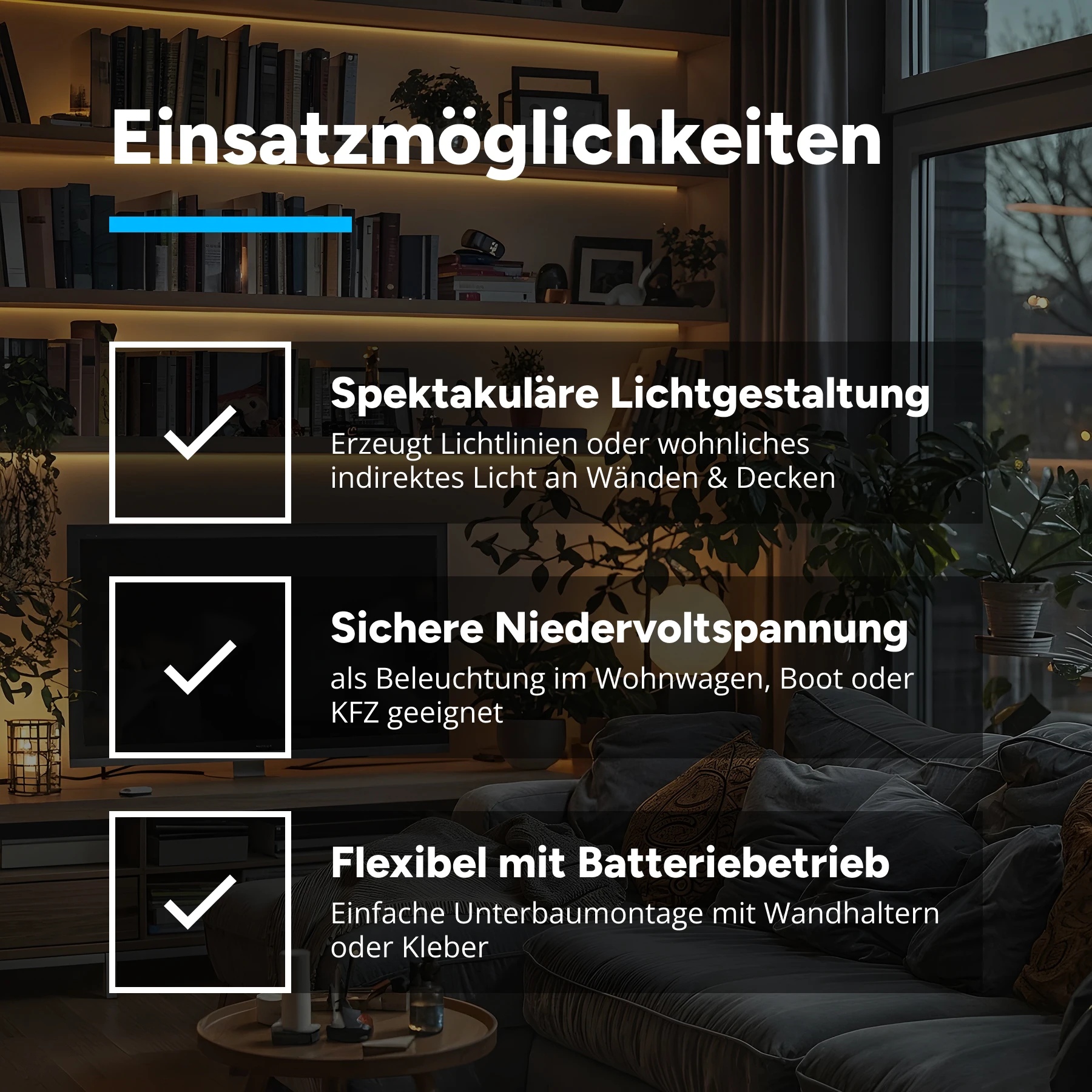 Batteriebetriebenes 9V LED Leisten Set, 103cm Länge, Lichtfarbe warmweiß