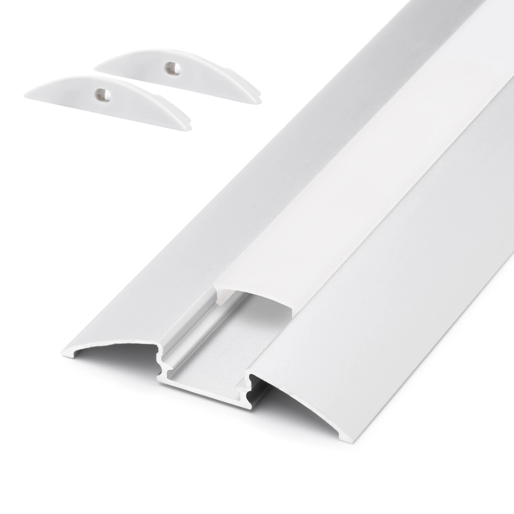 Aluminium LED Türschwellen Profil, 5,23 x 0,8 x 286cm - mit diffuser Abdeckung - 2er Set - beidseitig mit Loch