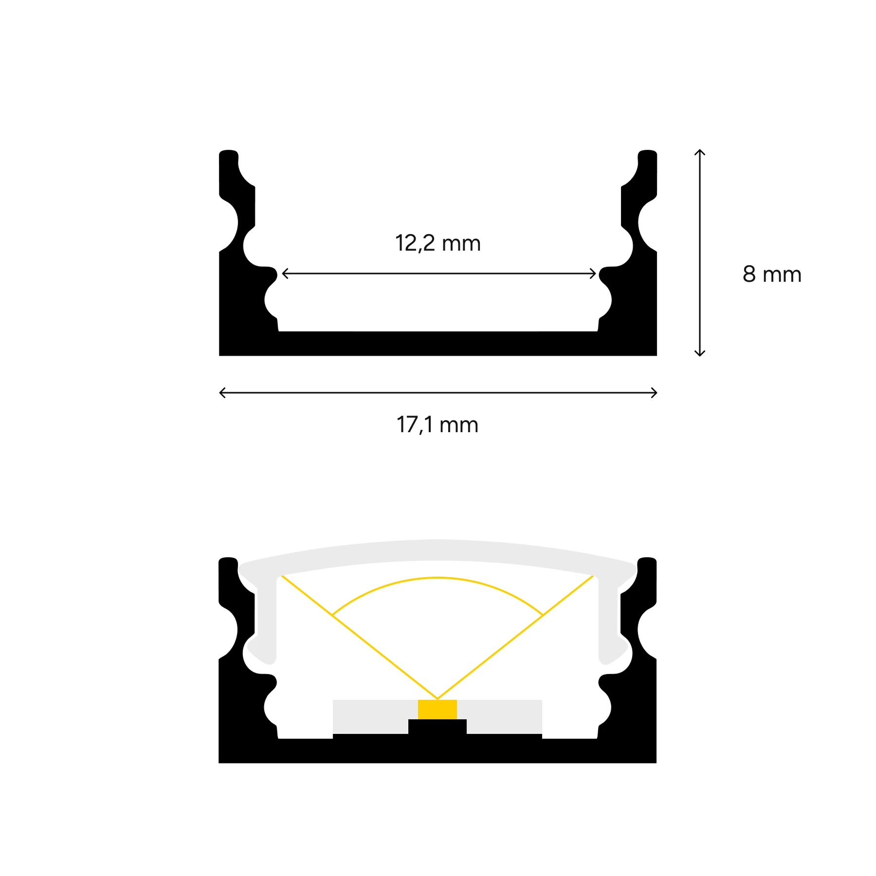 24V Black Line Einbau LED Leiste schmal - RGBW (RGB + neutralweiß) - schwarze Abdeckung - 33cm mit 18 LEDs - 4 Watt - 360 Lumen