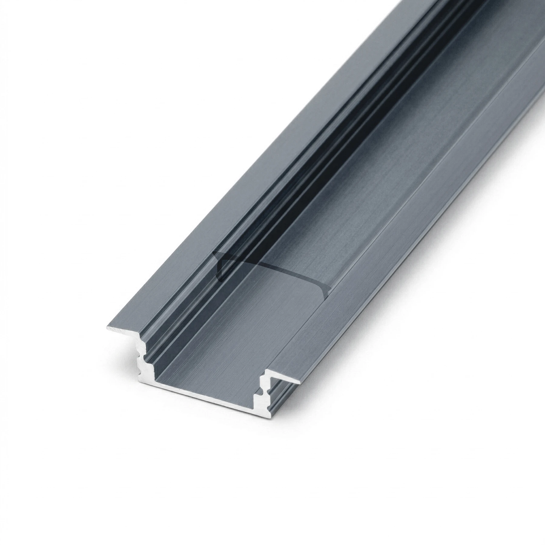 graues Aluminium LED Einbau Profil in Wunschlänge, slim, 2,48 x 0,7cm 15 cm_mit transparenter Abdeckung_ohne Endkappen