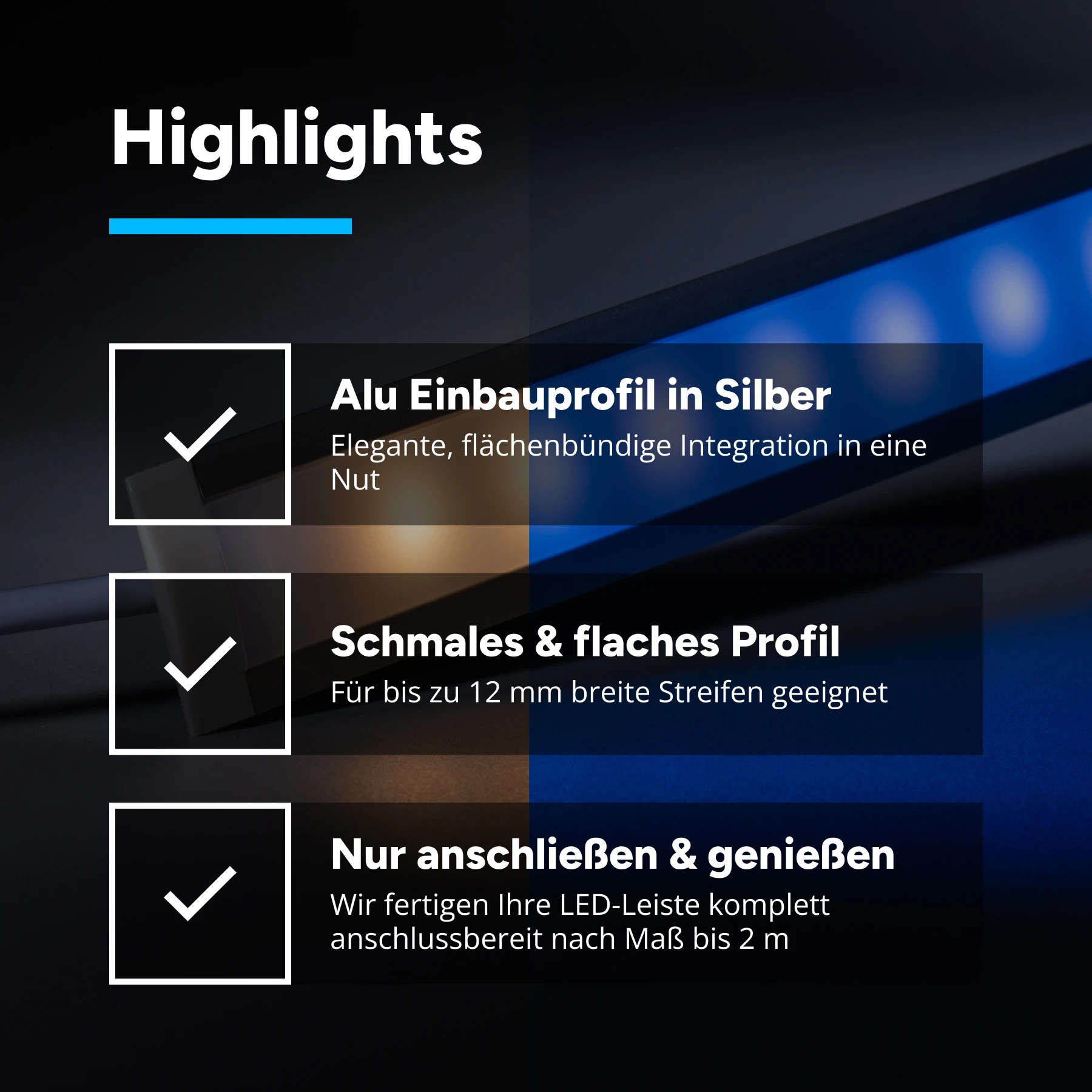 12V Aluminium Einbau LED Leiste schmal – RGBWW ( RGB + warmweiß ) – diffuse Abdeckung -  33cm mit 18 SMD LEDs - 5 Watt 144 Lumen