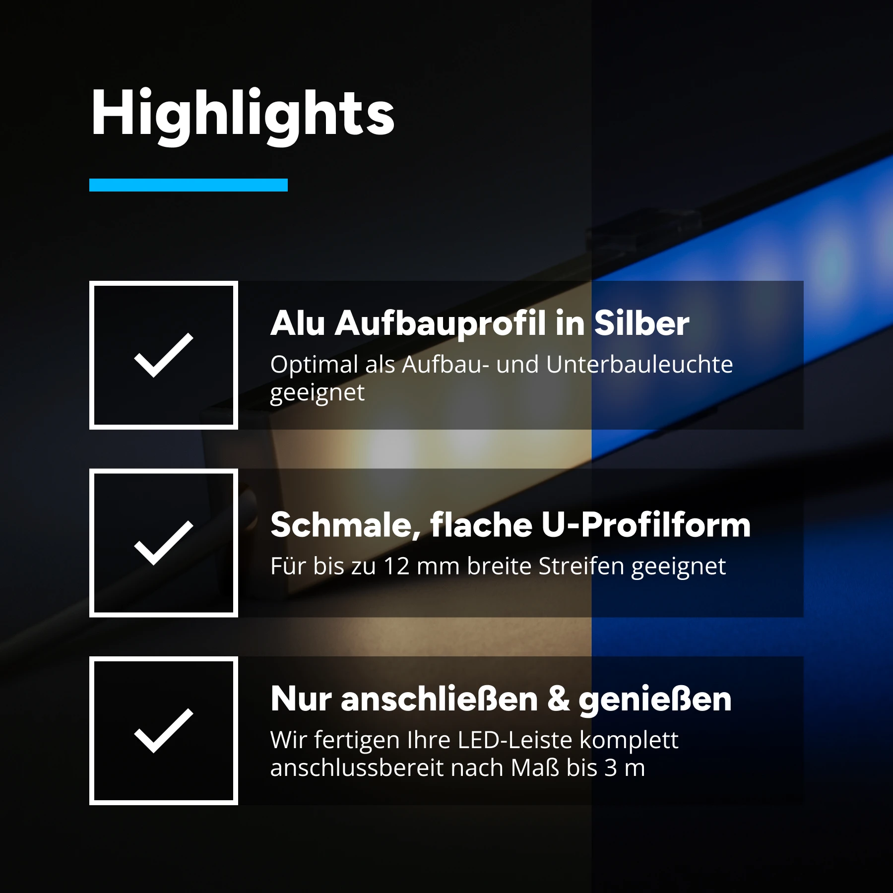 24V Slim-Line Aluminium LED Leiste - RGBW (RGB + neutralweiß) - diffuse Abdeckung - mit Ausgangskabel ( zum Anschluss einer weiteren LED- Leiste ) - 243cm - 144 LEDs - 33,6 Watt - 2880 Lumen