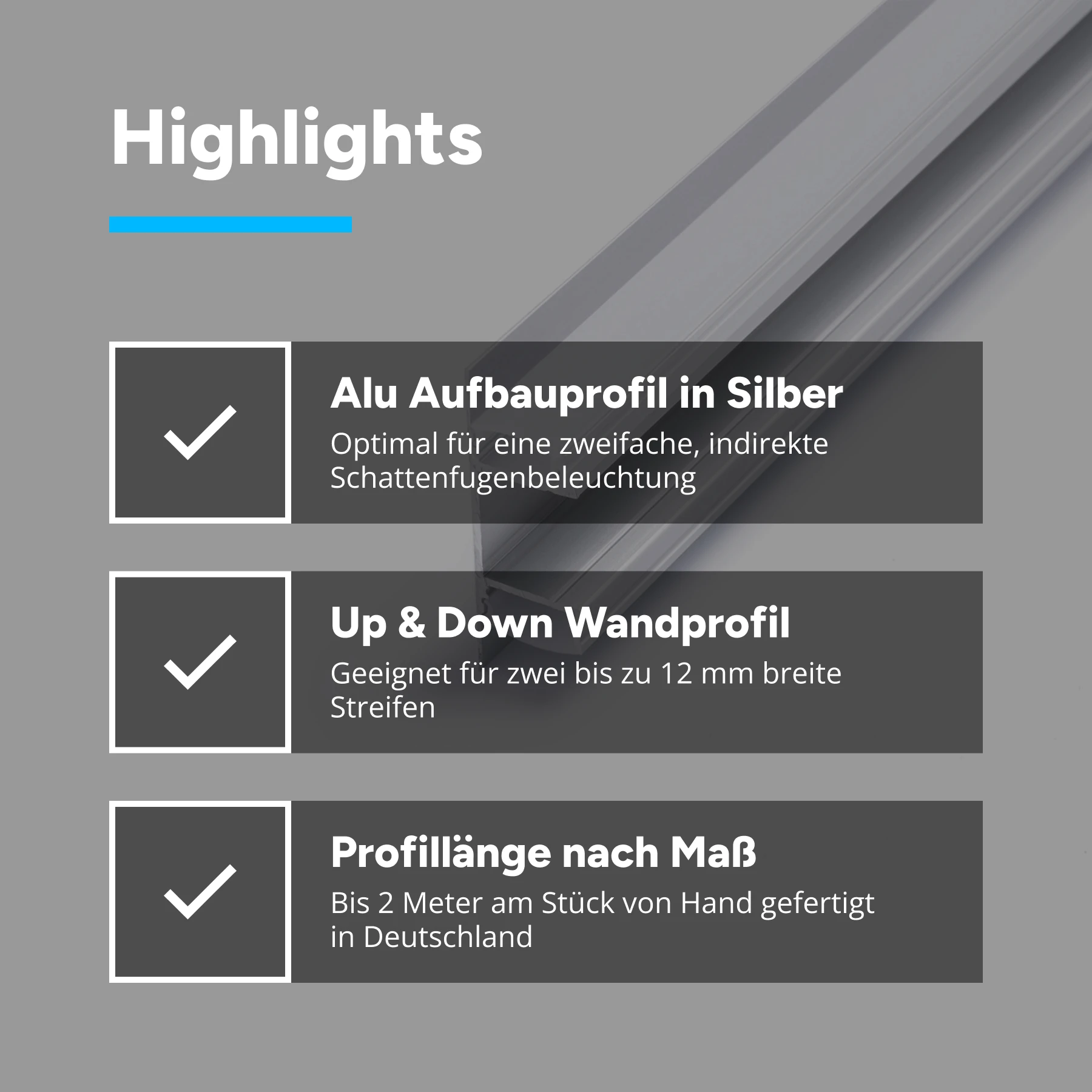 Aluminium LED Wand Profil, up / down light, 4,90 x 1,70 x 50cm - ohne Abdeckung - 2er Set - einseitig mit Loch