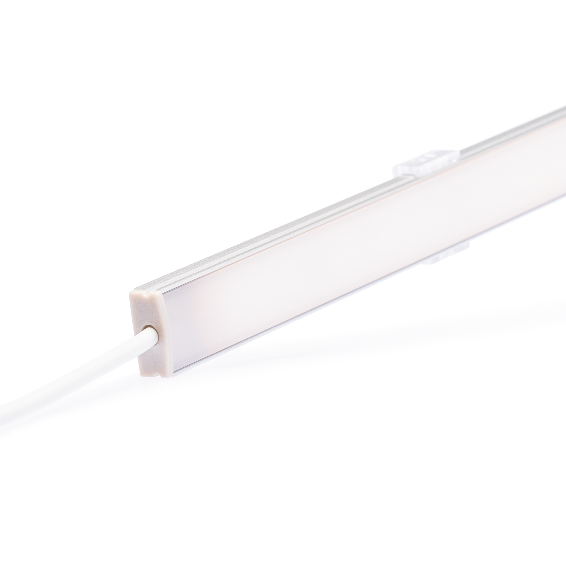 12V Slim-Line Aluminium LED Leiste - COB - warmweiß - diffuse  Abdeckung - 33cm - 120 LEDs - 2,7 Watt - 255 Lumen - 100cm Anschlußkabel zum Netzteil - mit Ausgangskabel ( zum Anschluss einer weiteren LED- Leiste)