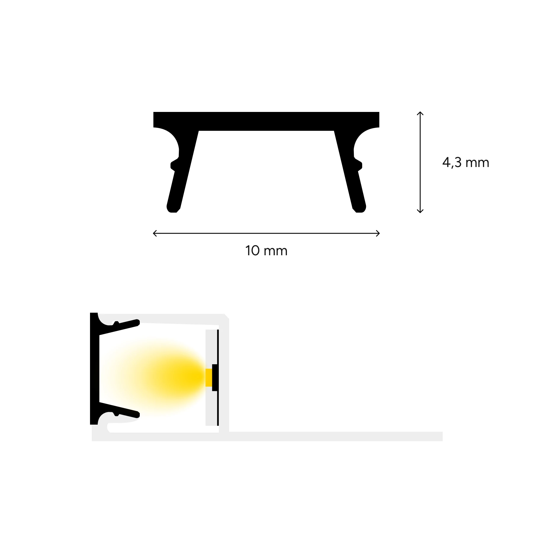 diffuse Abdeckung für LED Fliesenabschlussprofil - nach oben abstrahlend, CC-14 und CC-14-WHT - 100cm Länge