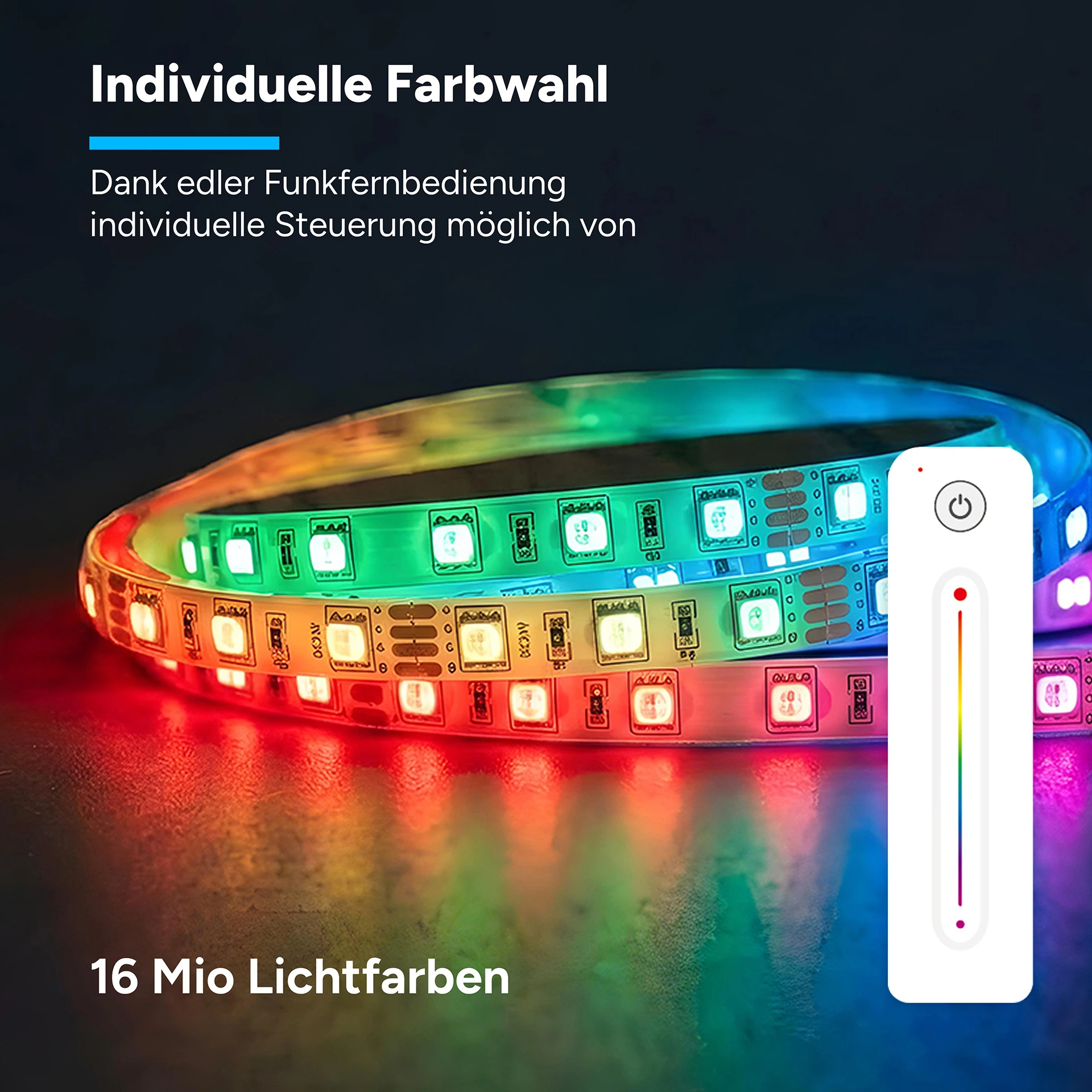 24V LED Streifen Set, 500 cm, Lichtfarbe RGB, mit Netzteil und weißer Fernbedienung