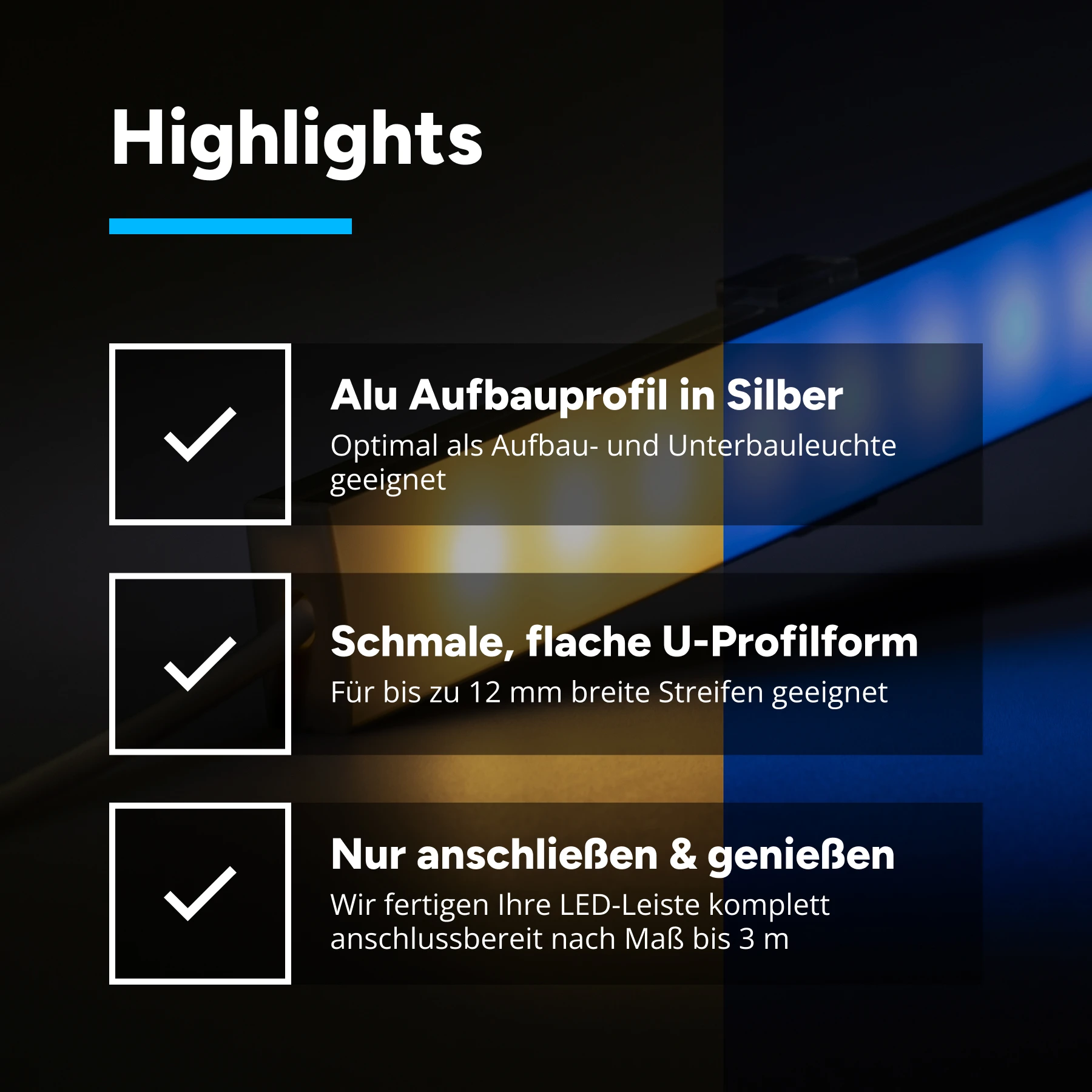 24V Slim-Line Aluminium LED Leiste - RGBWW (RGB + warmweiß) - diffuse Abdeckung - mit Ausgangskabel ( zum Anschluss einer weiteren LED- Leiste ) - 33cm - 18 LEDs - 4,2 Watt - 360 Lumen