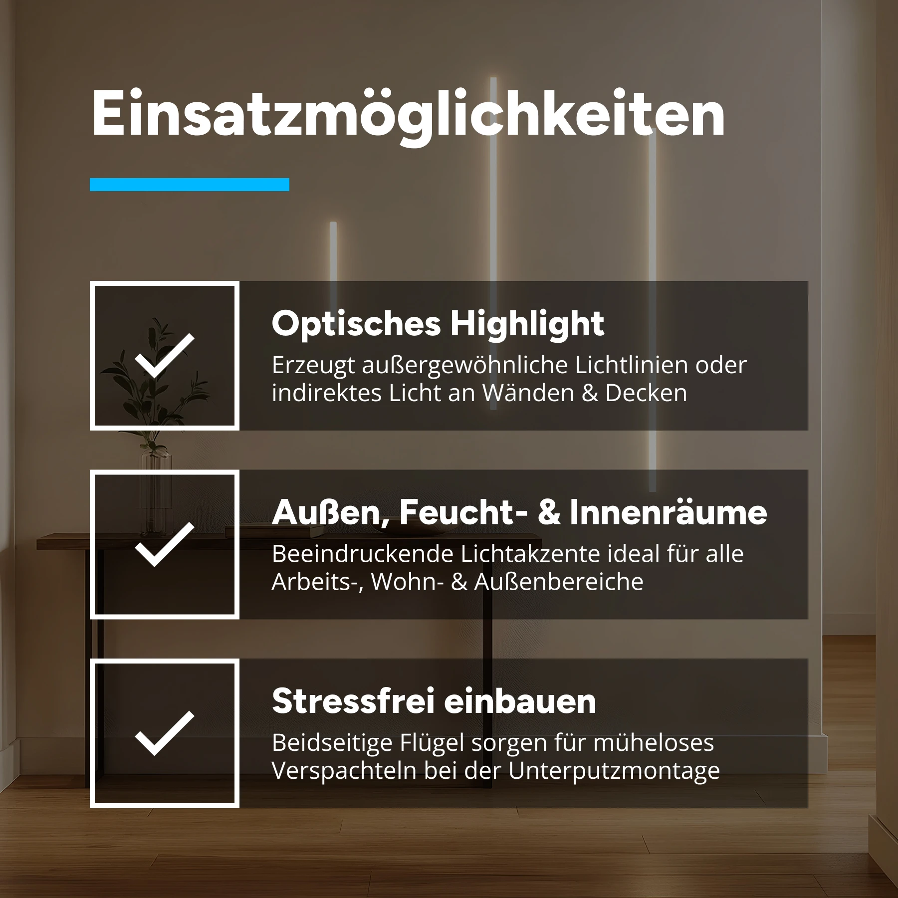 Aluminium LED Unterputz Profil, Trockenbau ideal, 2,39 x 1,38 x 249cm - diffuse Abdeckung in Profillänge - 2er Set - beidseitig mit Loch