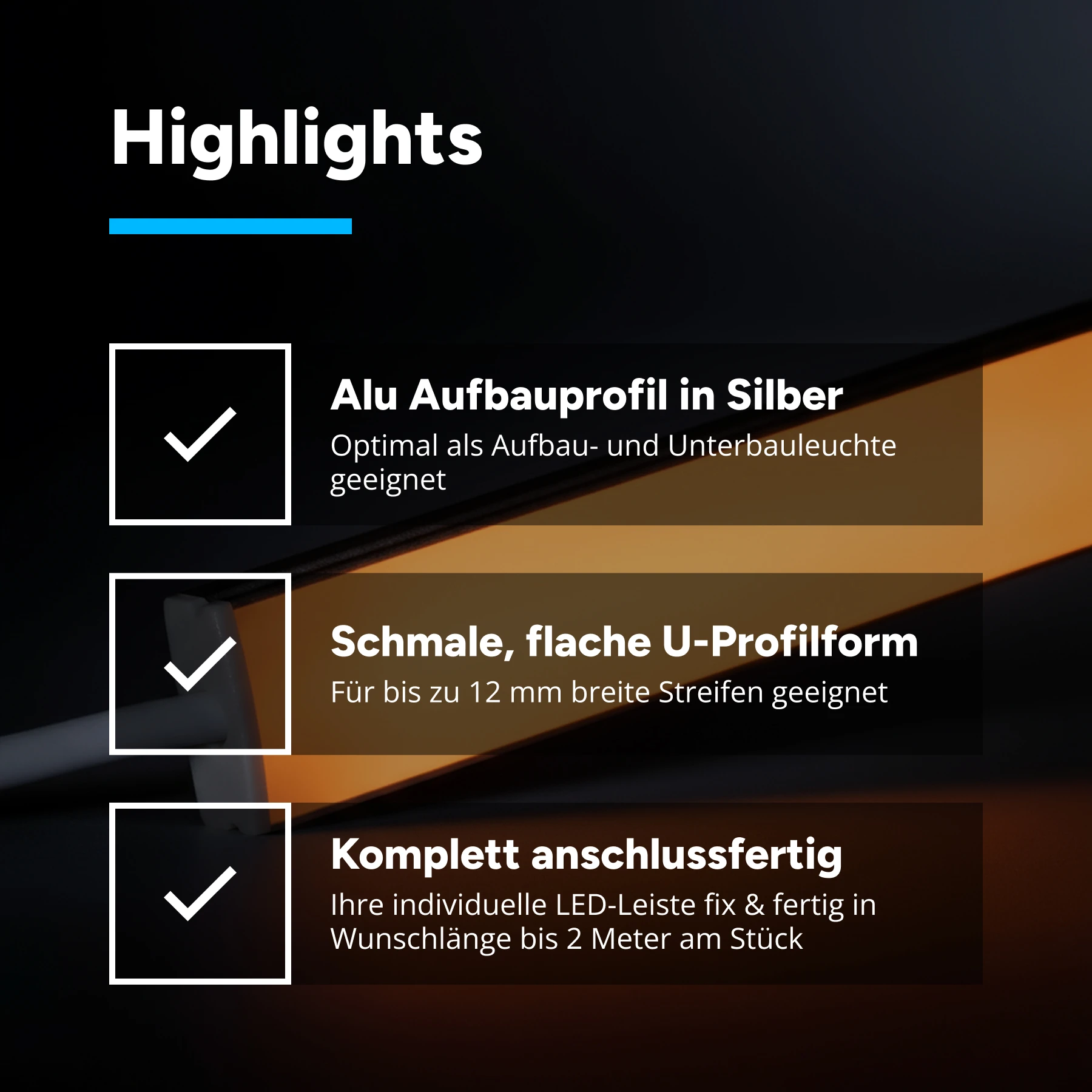 24V Slim-Line Aluminium LED Leiste - gelb - diffuse Abdeckung - kein Anschlußkabel zum Netzteil - mit Ausgangskabel ( zum Anschluss einer weiteren LED- Leiste ) - 33cm - 42 LEDS - 4,7 Watt
