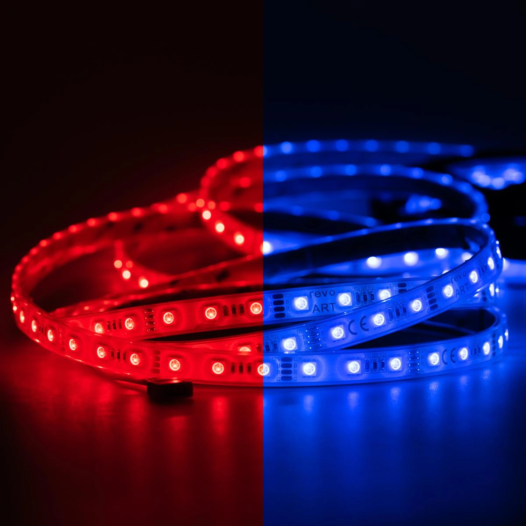 12V  wasserfester LED Streifen – RGB  – 60 LEDs je Meter – IP67 250cm 36 Watt 50cm Eingangskabel 4polig mit Stecker