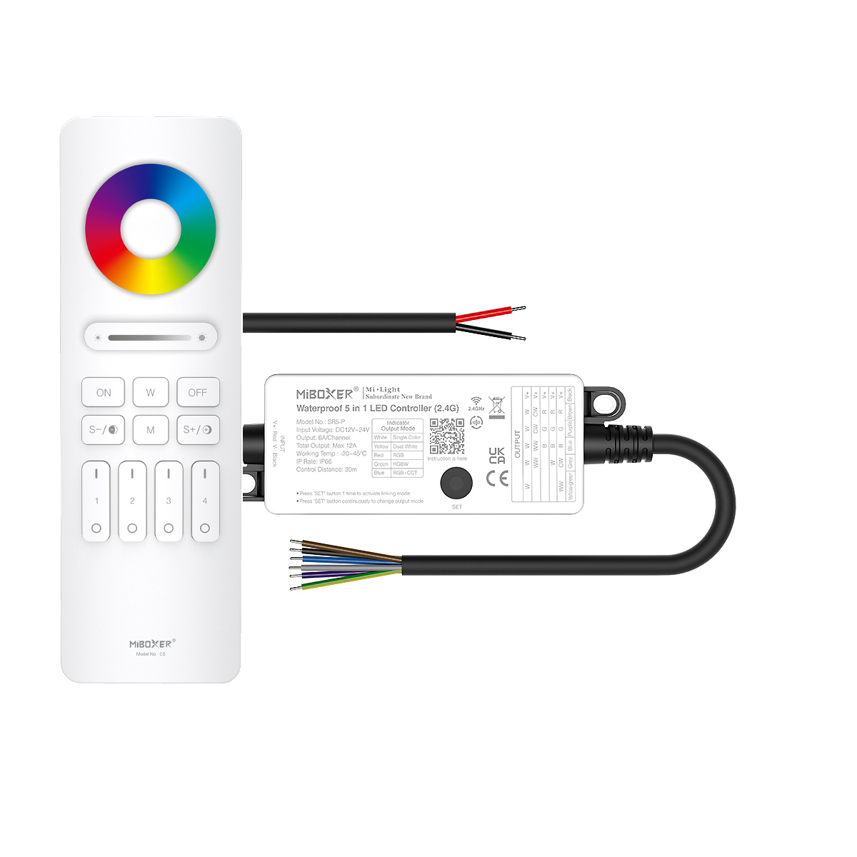 LED Funk Controller Set - 4 Zonen - 5 Kanal - RGB+CCT - Fernbedienung (2,4 GHz) - IP66 wasserfest