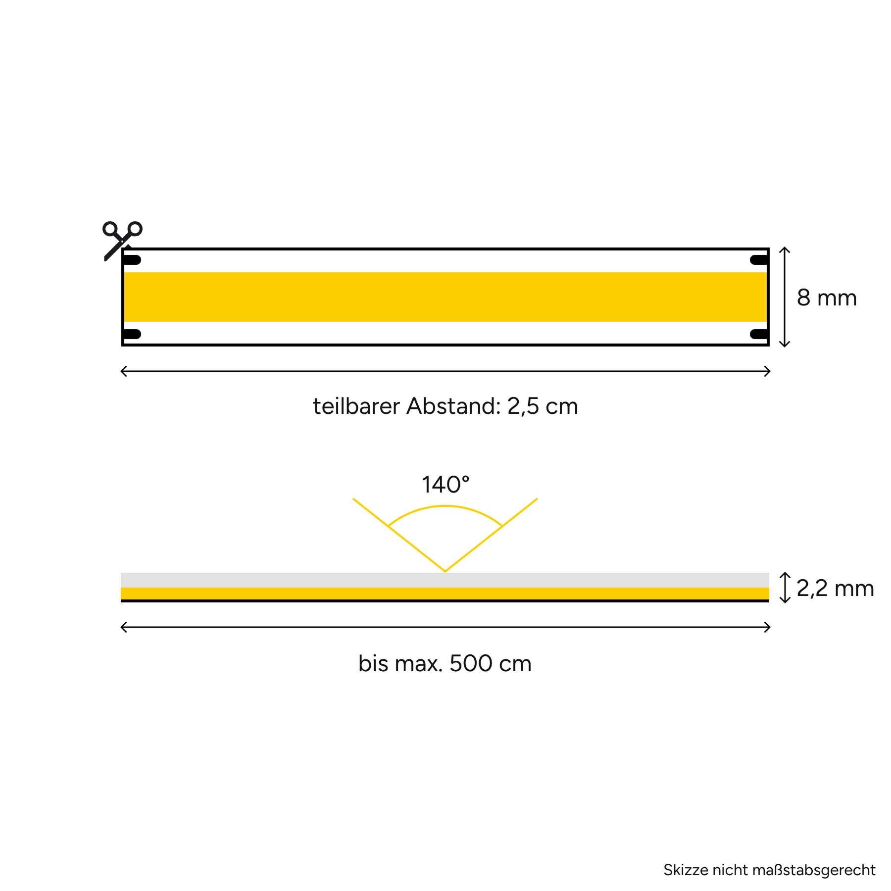 12V wasserfester COB LED Streifen - neutralweiß - IP65 - 8mm breit - alle 2,5cm teilbar - 335cm - 1608 LED Chips - 30,2 Watt - 3002 Lumen