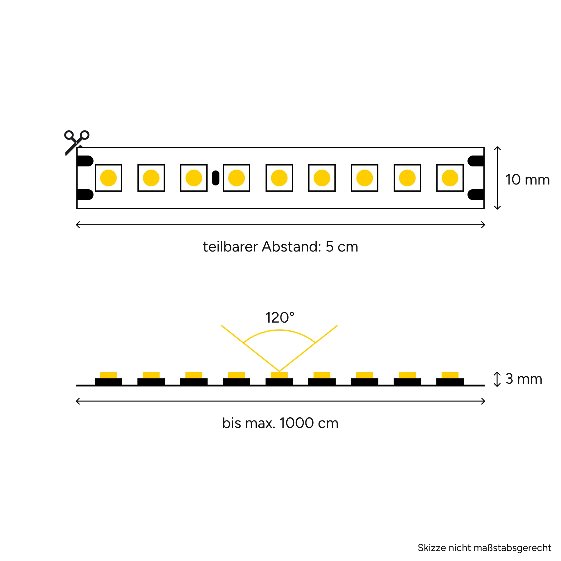 24V LED Streifen energiesparend - weiß - 180 LEDs je Meter - alle 5cm teilbar - 790cm - 1422 LEDs - 76 Watt - 14773 Lumen - ohne Steckerbuchsen 2polig - 100cm Anschlußkabel zum Netzteil
