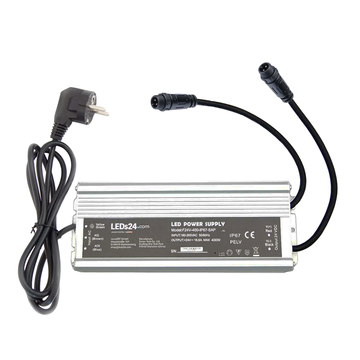 Plug & Play 24V DC - wasserfestes Netzteil stabilisiert - 16,6A - 400Watt - IP67