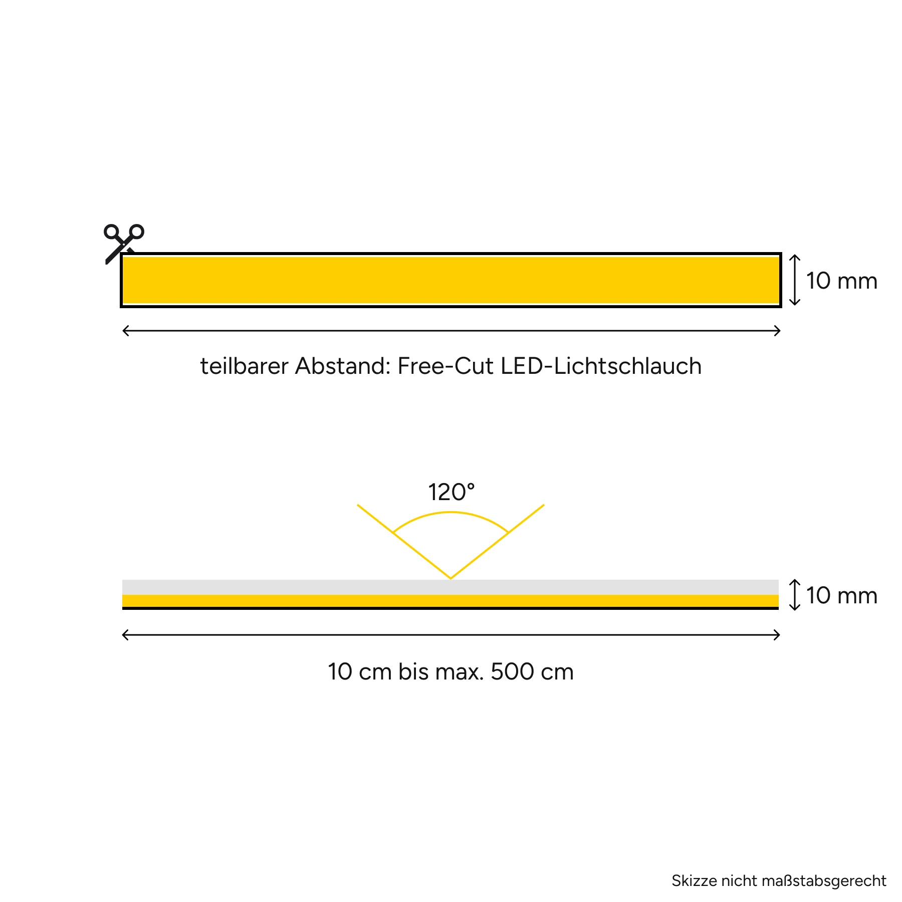 24V LED Lichtschlauch - 3D-Flex - neutralweiß - diffus - Neon-Effekt - IP67 - 10x10mm - 410cm - 927 LEDs - 32,8 Watt - 1968 Lumen - 300cm Eingangskabel mit offenen Enden