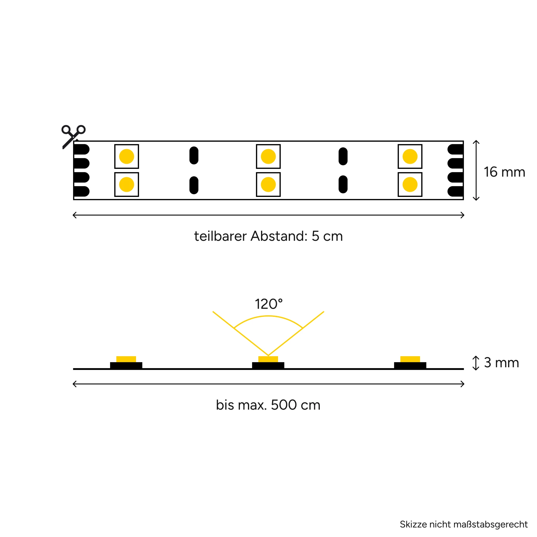 24V Double-Line RGB LED-Streifen - 120x 5050 RGB LEDs  je Meter  - ohne Steckerbuchsen - Löten erforderlich - 5cm mit 6 RGB-LEDs  - 1,44Watt