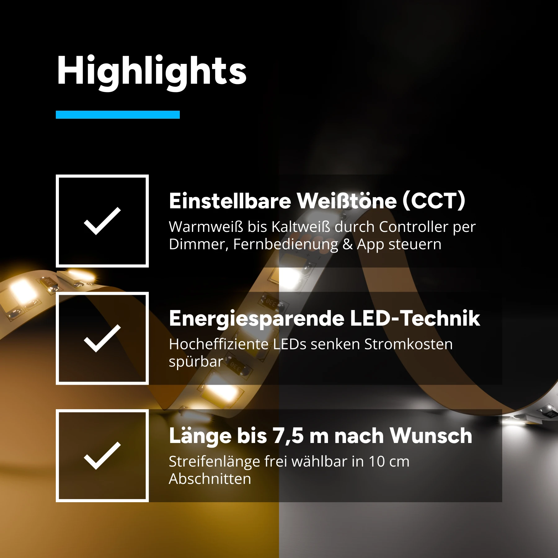 24V LED Streifen - Farbtemperatur einstellbar - 140 LEDs je Meter - alle 10cm teilbar - ohne Steckerbuchsen - Löten erforderlich - 10cm mit 14 x 5630 LEDs