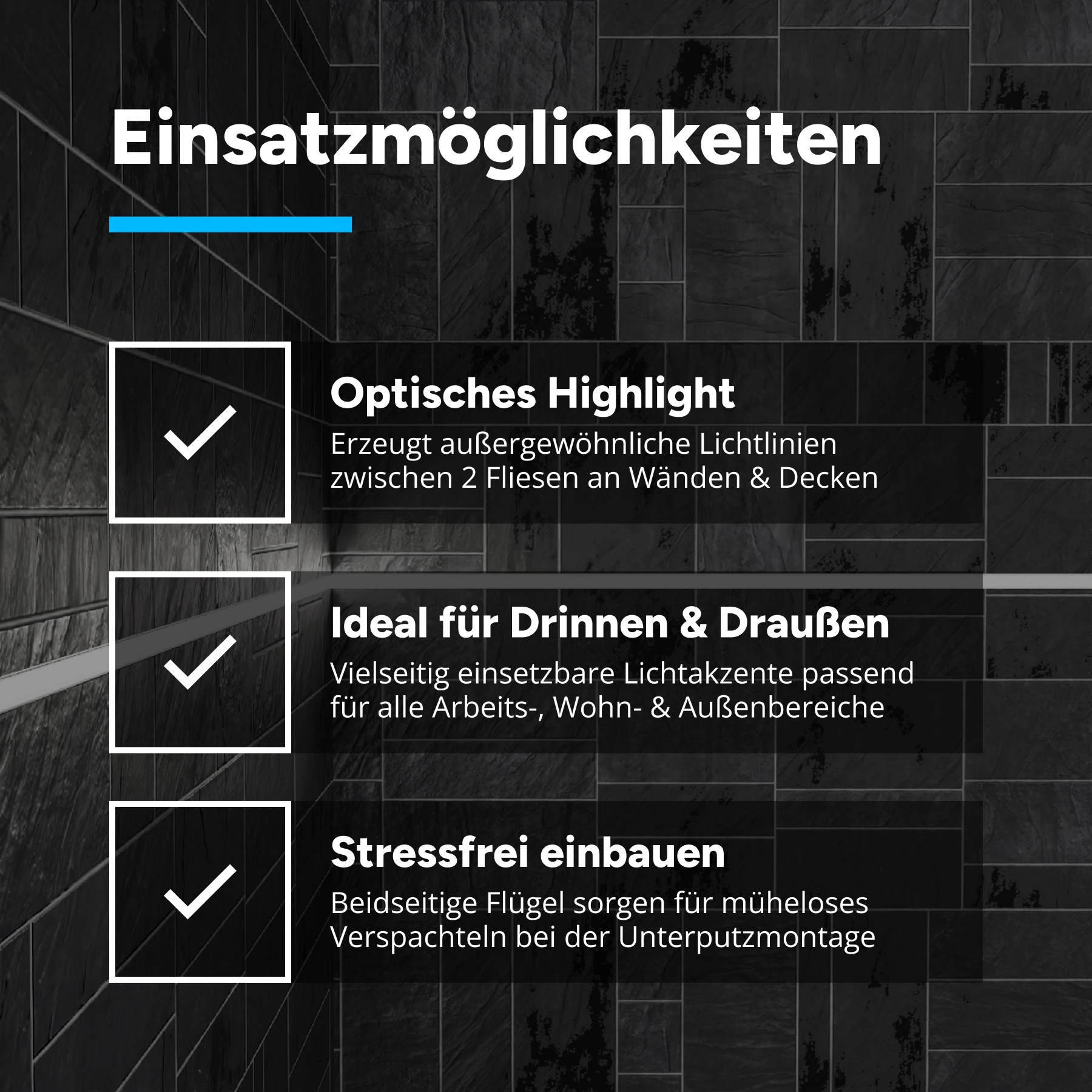 Aluminium LED Fliesenprofil, ideal, 1,69 x 1,1 x 15cm - ohne Abdeckung - ohne Endkappen
