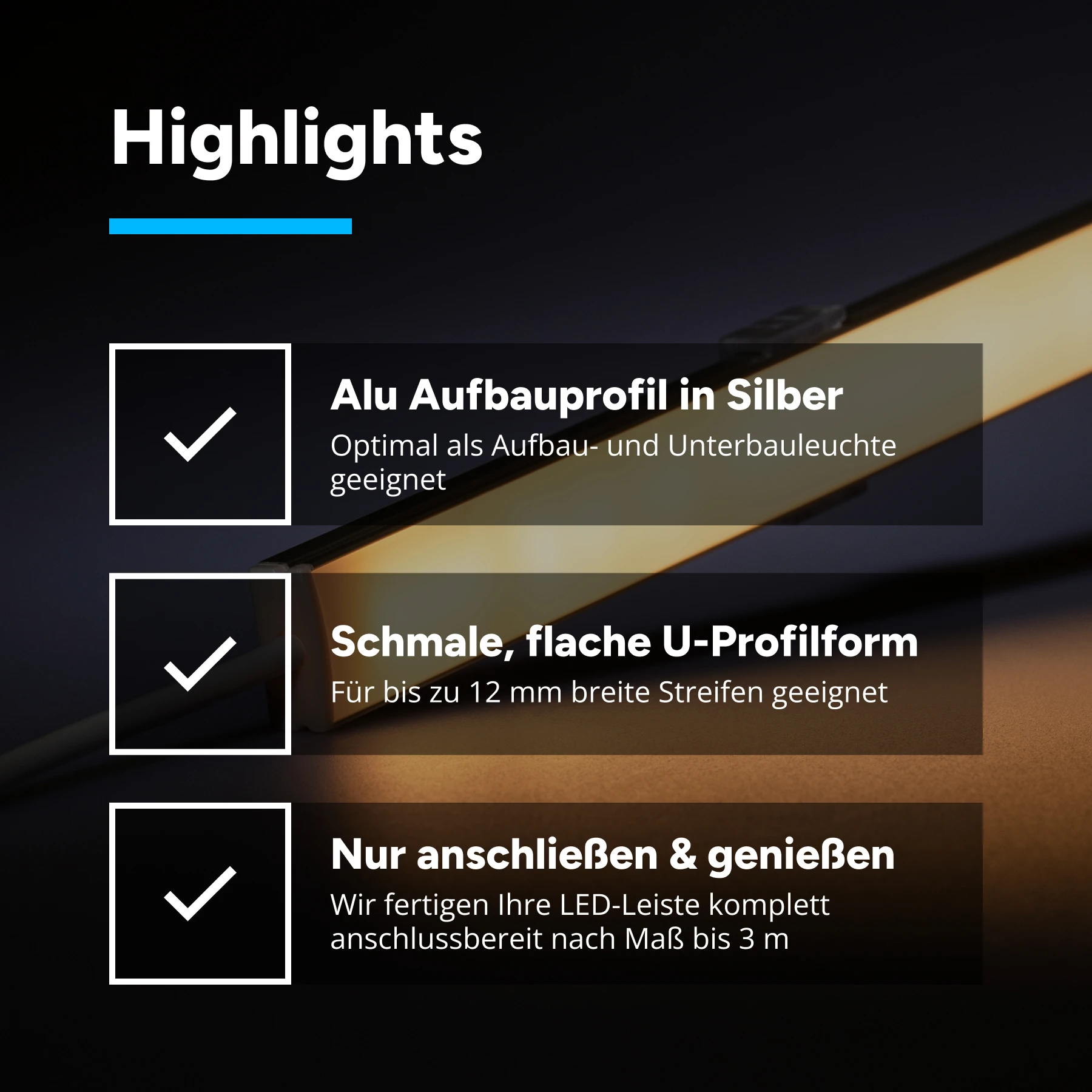 24V Slim-Line Aluminium LED Leiste - warmweiß - diffuse Abdeckung - kein Anschlußkabel zum Netzteil - mit Ausgangskabel ( zum Anschluss einer weiteren LED- Leiste ) - 33cm - 42 LEDs - 6 Watt - 504 Lumen