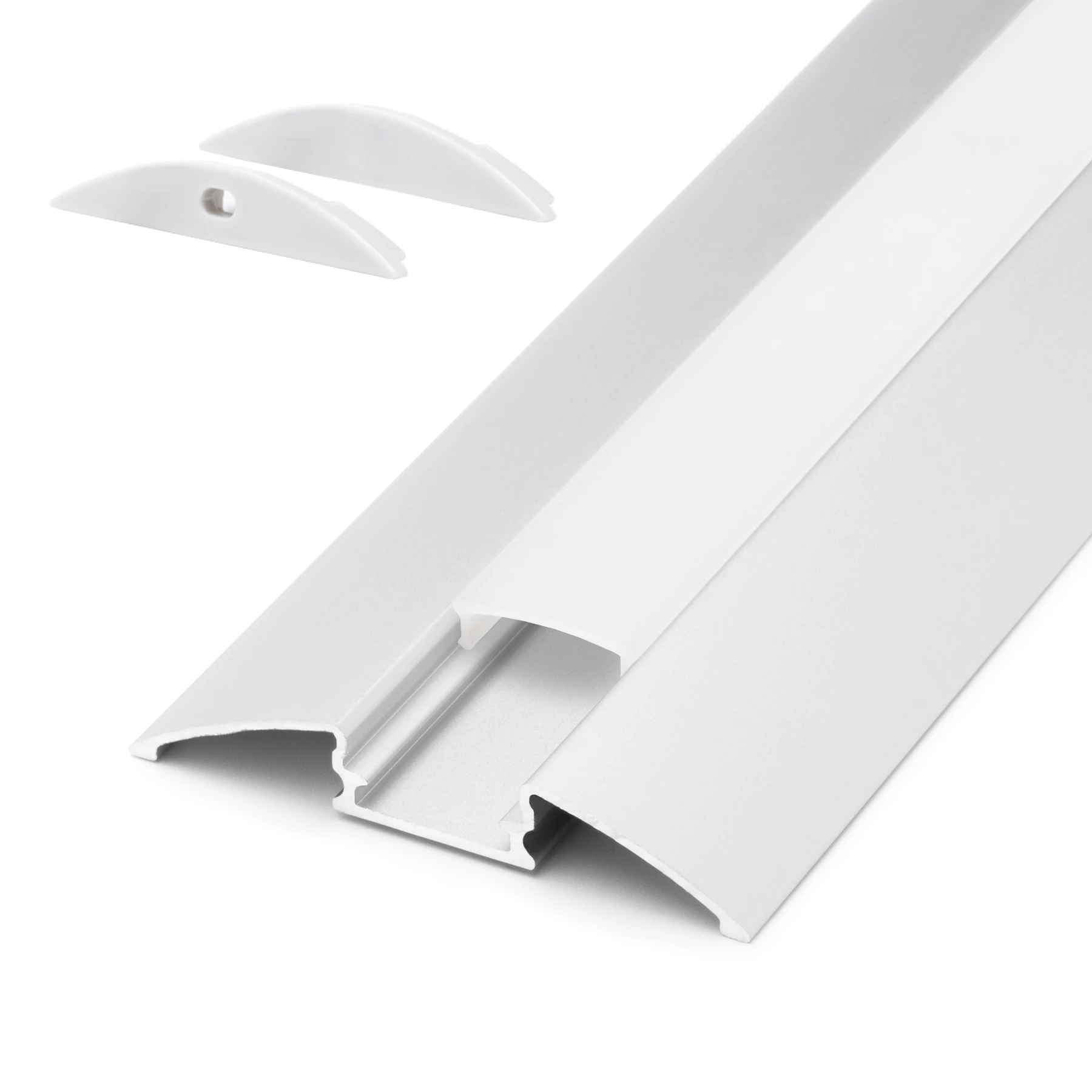 Aluminium LED Türschwellen Profil, 5,23 x 0,8 x 294cm - mit diffuser Abdeckung - 2er Set - einseitig mit Loch