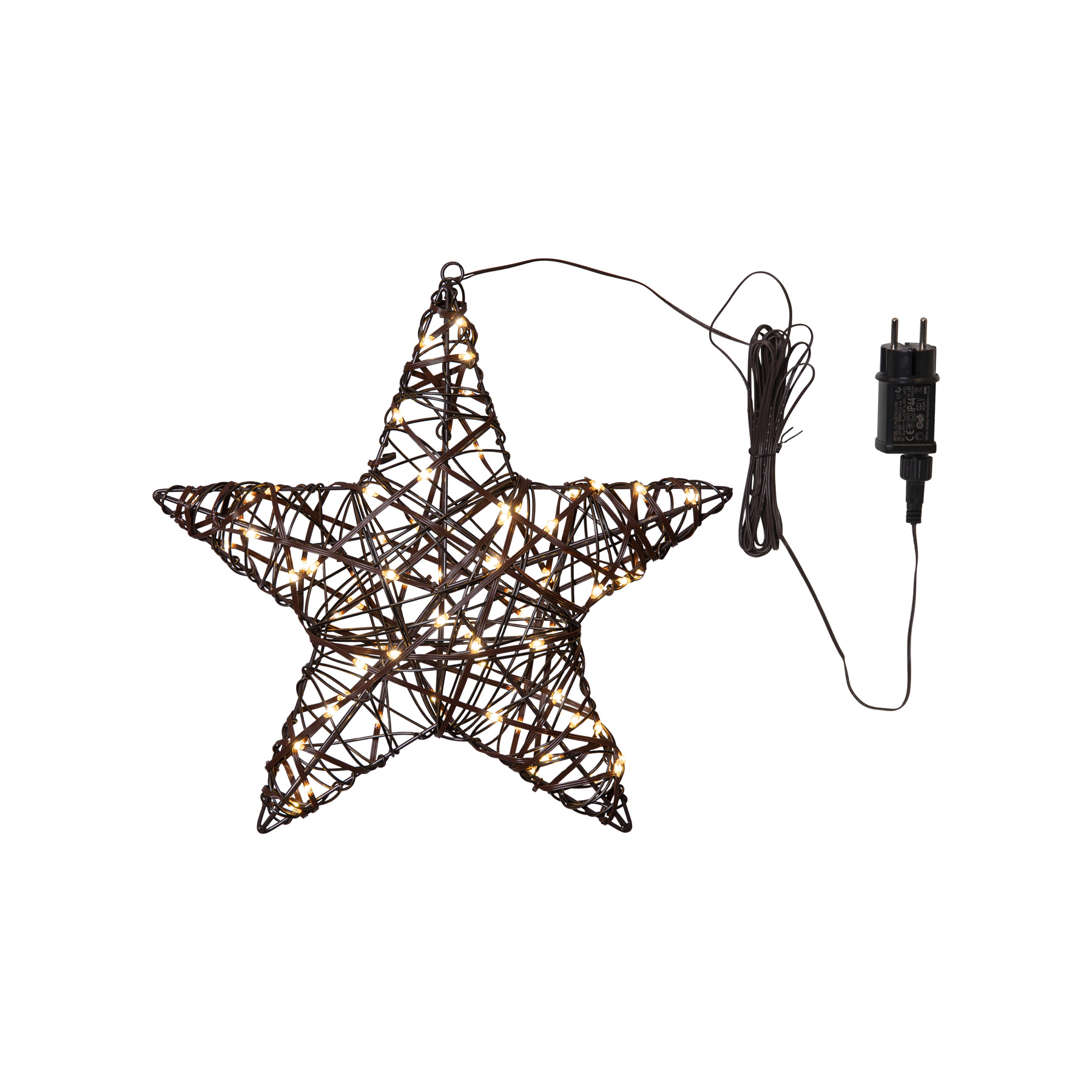 Star 50 - Weihnachtsdeko für außen - Rattan Stern - Netzbetrieb - Lichtfarbe: Warmweiß