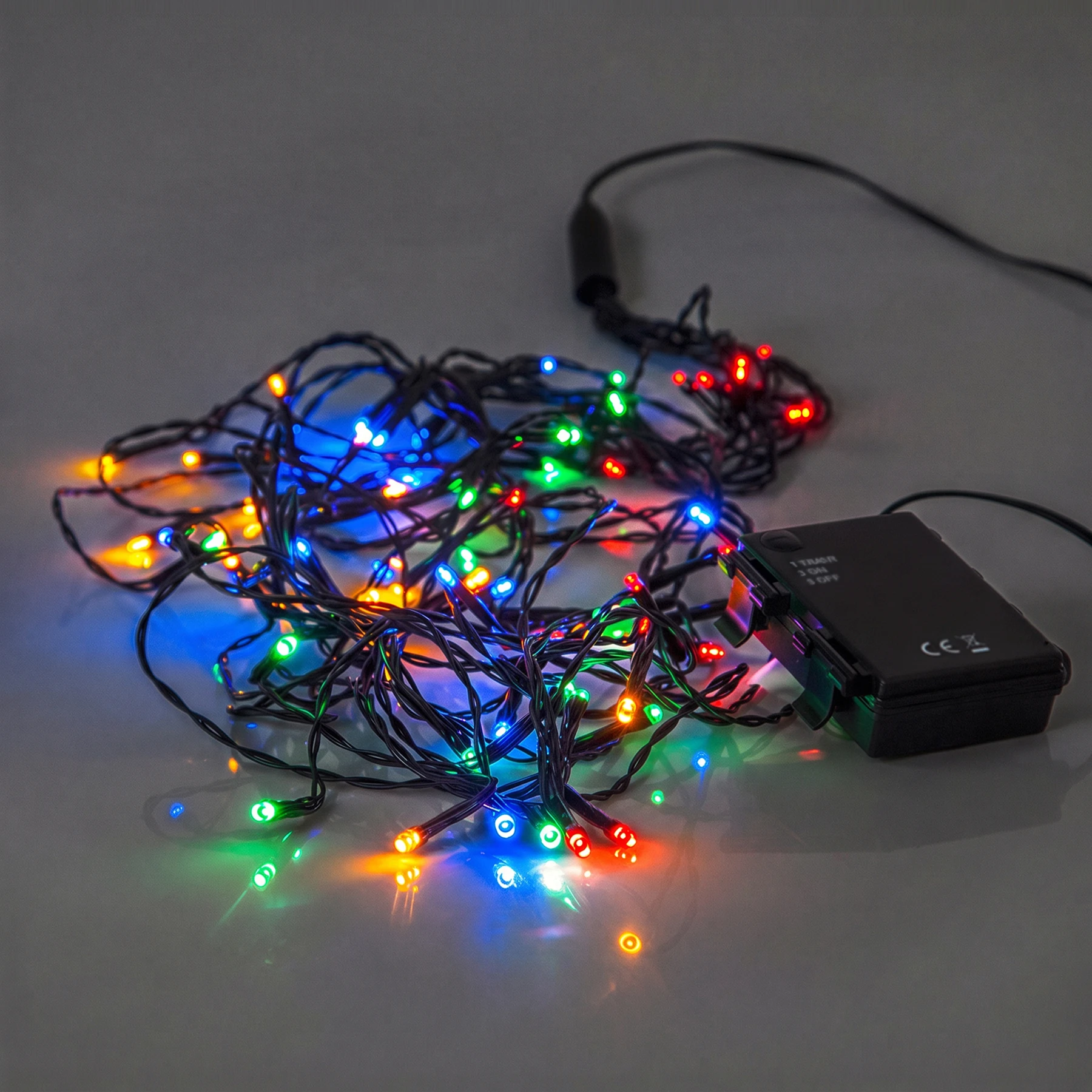 Lichterkette für außen - 2,7 m - 64 LEDs - Timer - Batteriebetrieb - Mehrfarbig