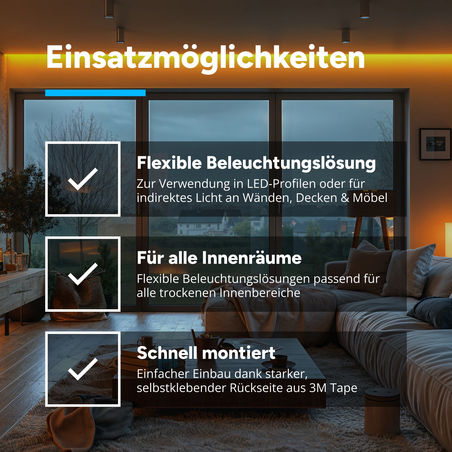 12V LED Streifen - warmweiß - 60 LEDs je Meter - alle 5cm teilbar - 35cm - 21 LED Chips - 4 Watt - 245 Lumen - mit 2 Steckerbuchsen - kein Löten