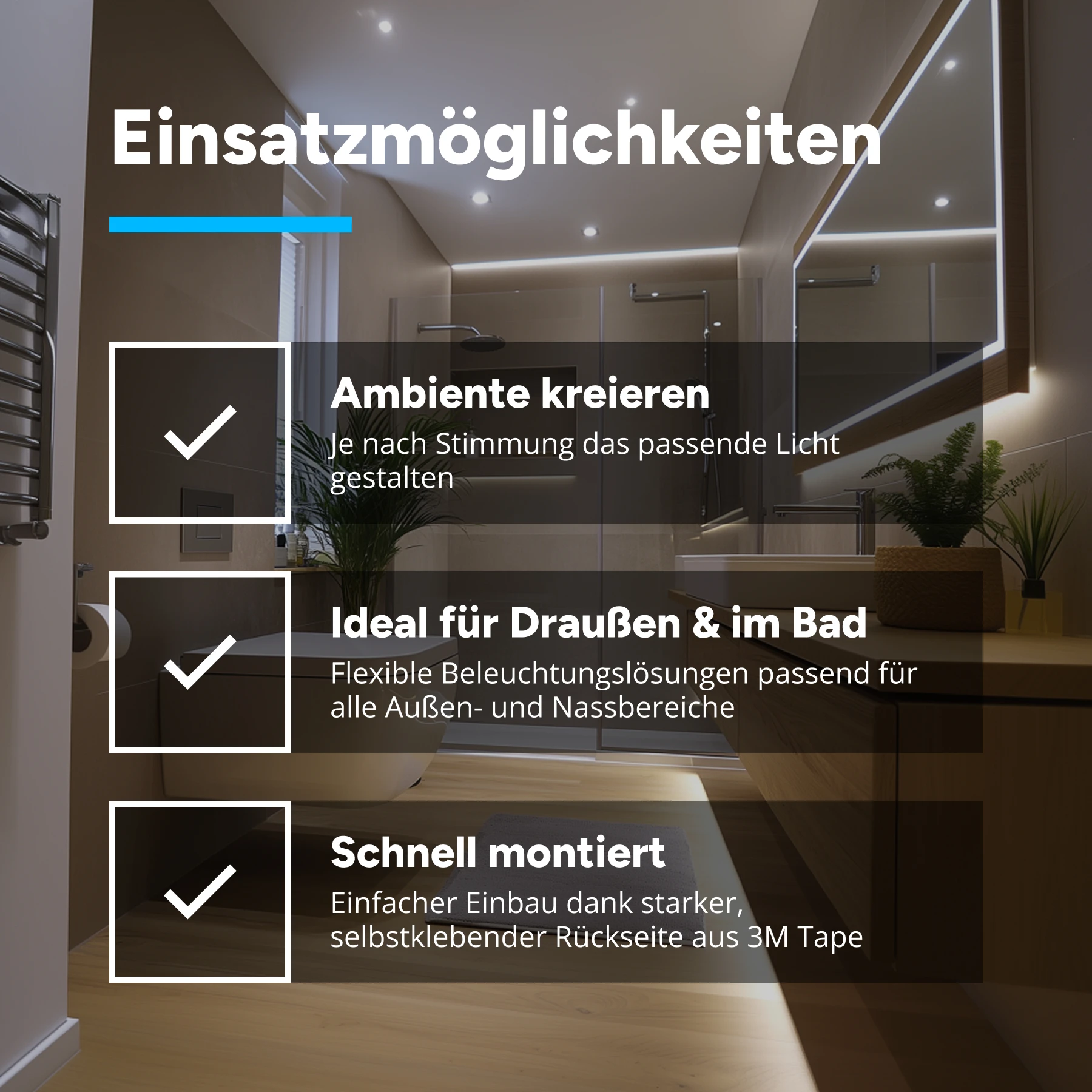 24V wasserfester LED Streifen - einstellbare Farbtemperatur - IP65 - 120 LEDs je Meter - alle 10cm teilbar - 10cm - 12 LED Chips - 1,2 Watt - 100 Lumen - 15cm Eingangskabel mit offenen Enden
