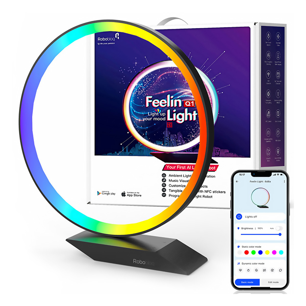 Smarte LED Tisch-Ringleuchte - RGB mit modernem Standfuß in Schwarz