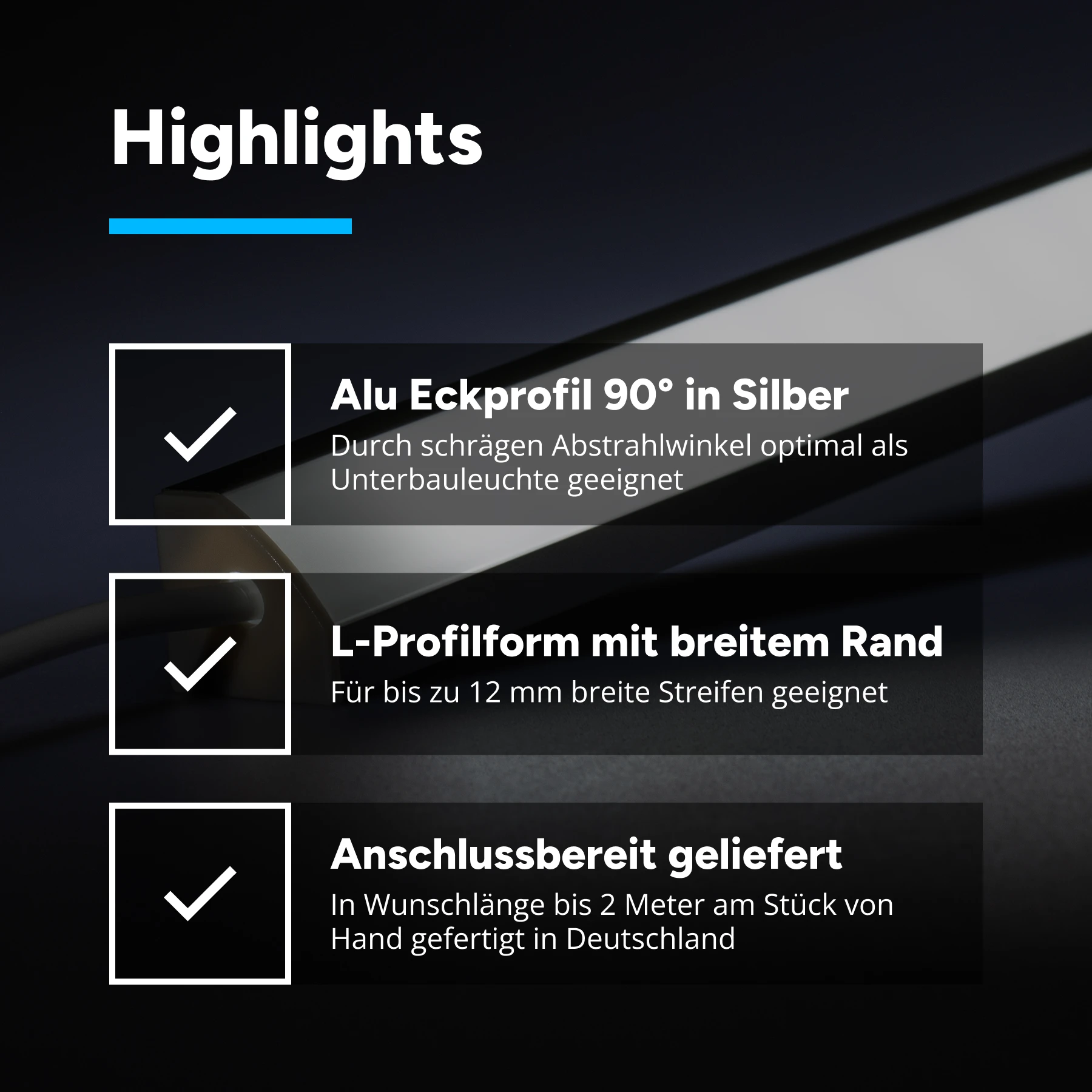 24V LED-Eckleiste diffus - weiß 6000K - kein Anschlußkabel zum Netzteil - 28cm mit 35 SMD LEDs - 5 Watt 360 Lumen