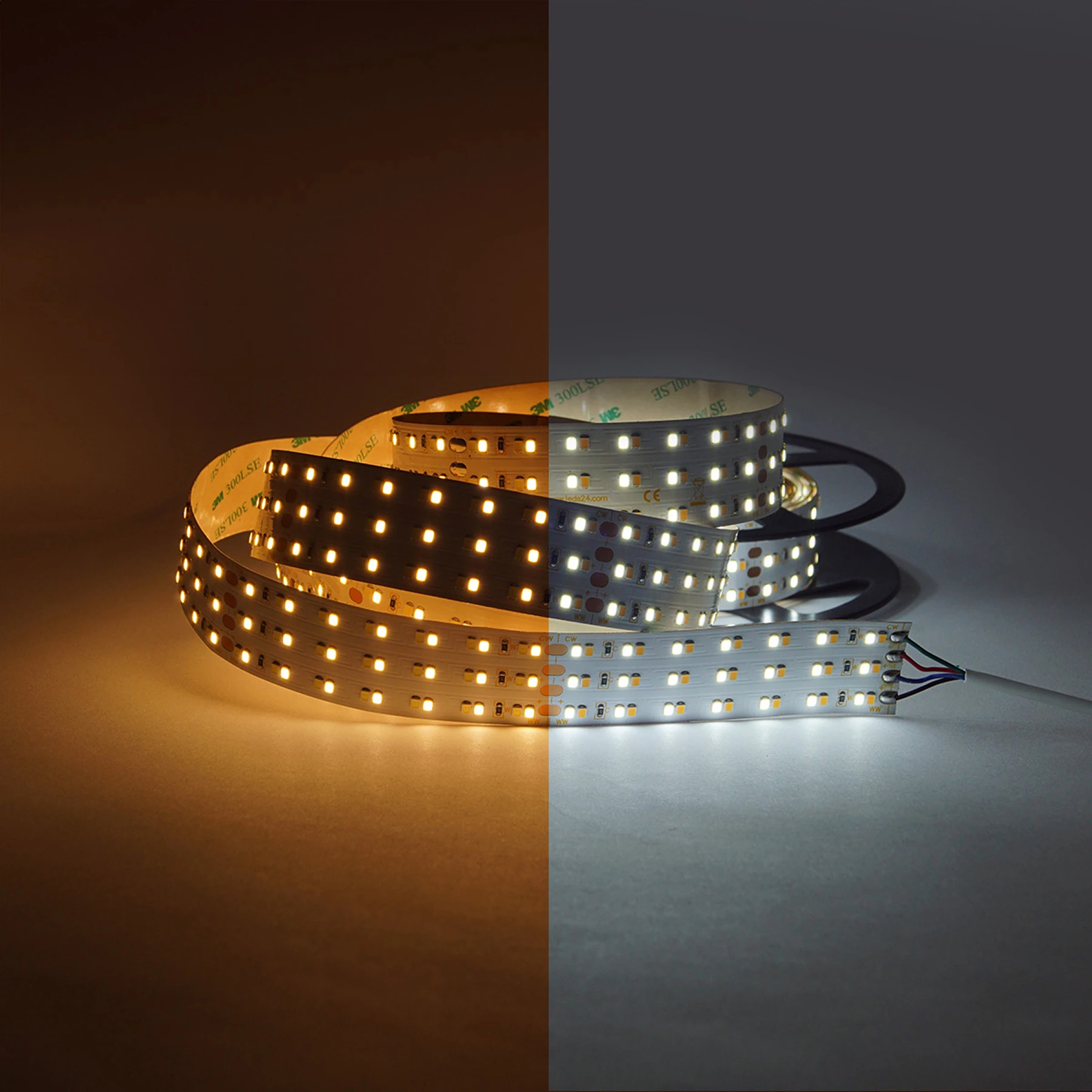 24V High Power LED Streifen - Farbtemperatur einstellbar - 420 LEDs je Meter - alle 10cm teilbar - 10 cm - 42 LED Chips - 2,9 Watt - 300 Lumen - 15cm Eingangskabel mit offenen Enden