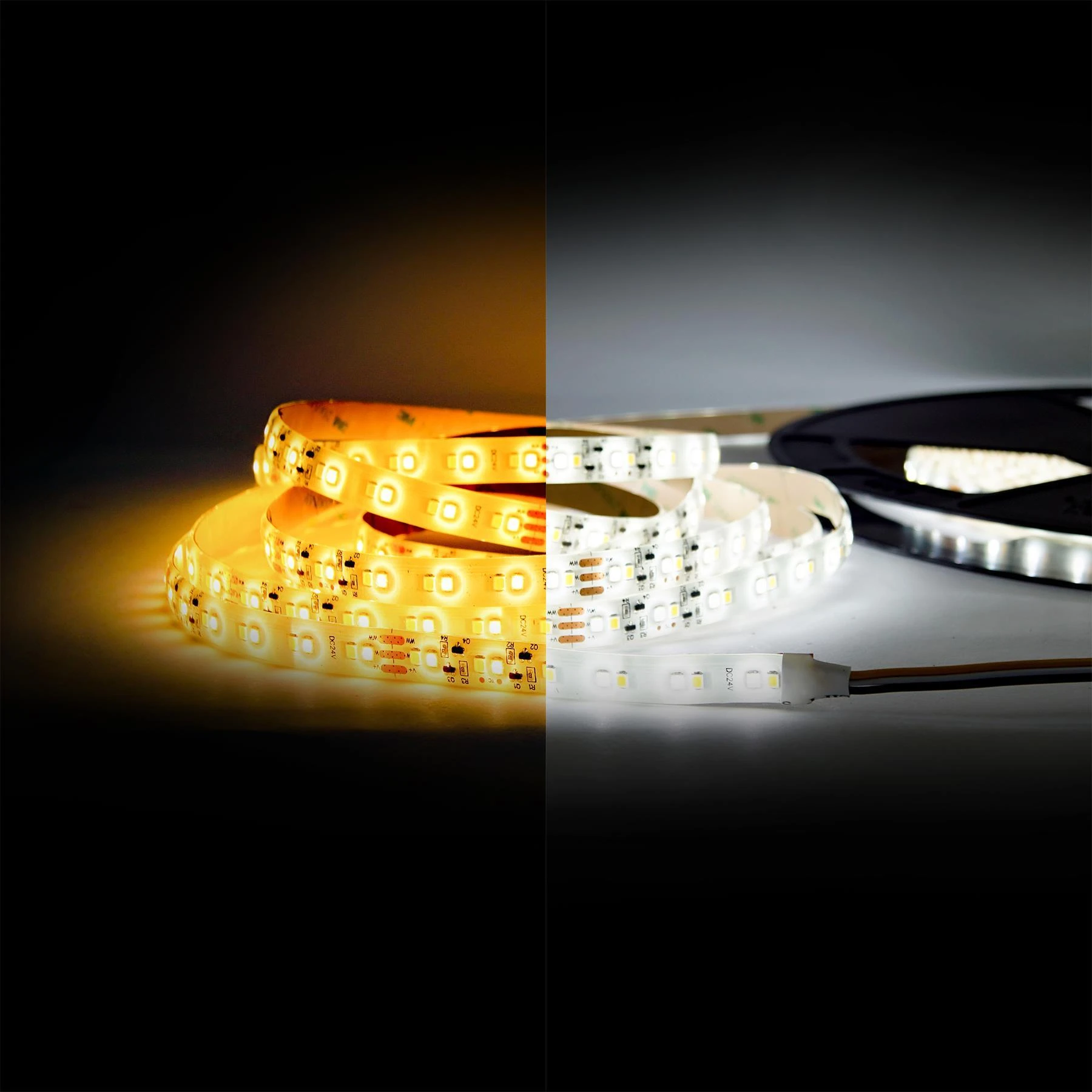 24V wasserfester LED Streifen - einstellbare Farbtemperatur - IP65 - 120 LEDs je Meter - alle 10cm teilbar - 10cm - 12 LED Chips - 1,2 Watt - 100 Lumen - 15cm Eingangskabel mit offenen Enden