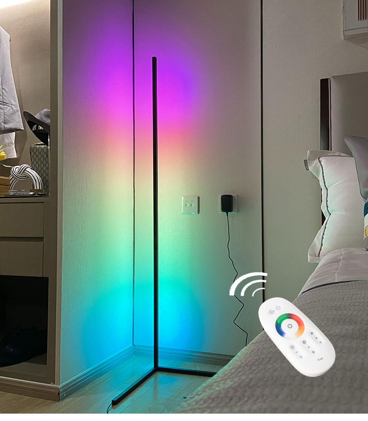 LED - Eck Stehleuchte schwarz, RGB + Weiß + Warmweiß, stufenlos dimmbar inkl. Fernbedienung