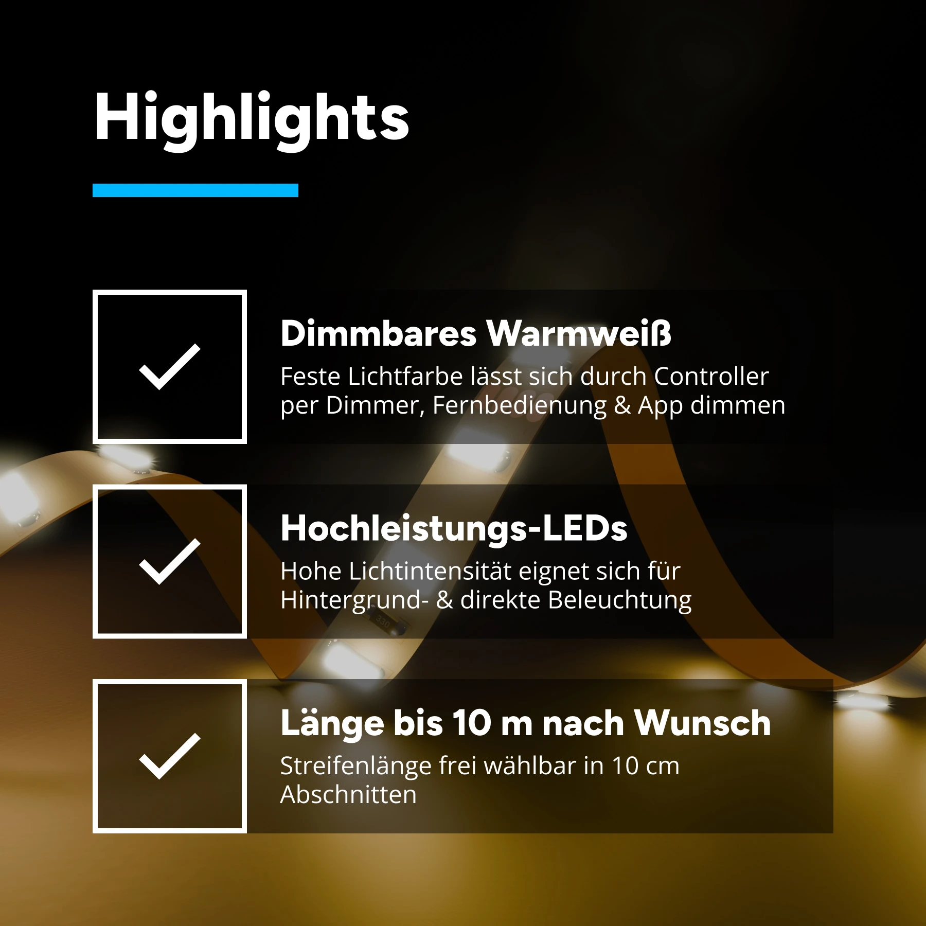 24V LED-Streifen Stripe flexibel - je 10cm 7x 5630 high Power LEDs - eXtrem-Line warmweiß - ohne Steckerbuchsen 4polig - Löten erforderlich - kein Anschlußkabel zum Netzteil - 10cm - 7 x 5630 LEDs - 1,6 Watt - 175 Lumen