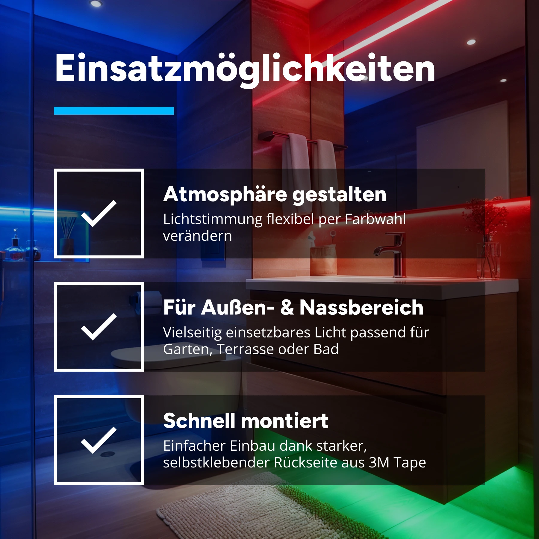 24V wasserfester LED Streifen - RGB - IP65 - 120 LEDs je Meter - alle 5cm teilbar - 20cm - 12 LED Chips - 3 Watt - 100 Lumen - 20cm Eingangskabel Plug & Play wasserfest 5polig