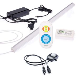 24V LED Eckleisten Set mit FB, Netzteil und Bewegungsmelder, 98cm Länge, Lichtfarbe warmweiß 24V LED Eckleisten Set mit FB, Netzteil und Bewegungsmelder, 98cm Länge, Lichtfarbe warmweiß