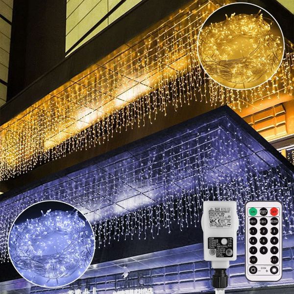 LED Lichterkette, LED Vorhang, LED Eisregen, 440 LEDs, Warm- und Kaltweiß, IP44, 14m