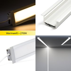 24V Aluminium Einbau LED Leiste – COB - warmweiß – diffuse Abdeckung 24V Aluminium Einbau LED Leiste – COB - warmweiß – diffuse Abdeckung