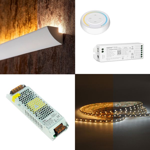 Stuckleisten Set, Dekorleiste, Stuckprofil mit 48V LED Streifen, Fernbedienung und Netzteil